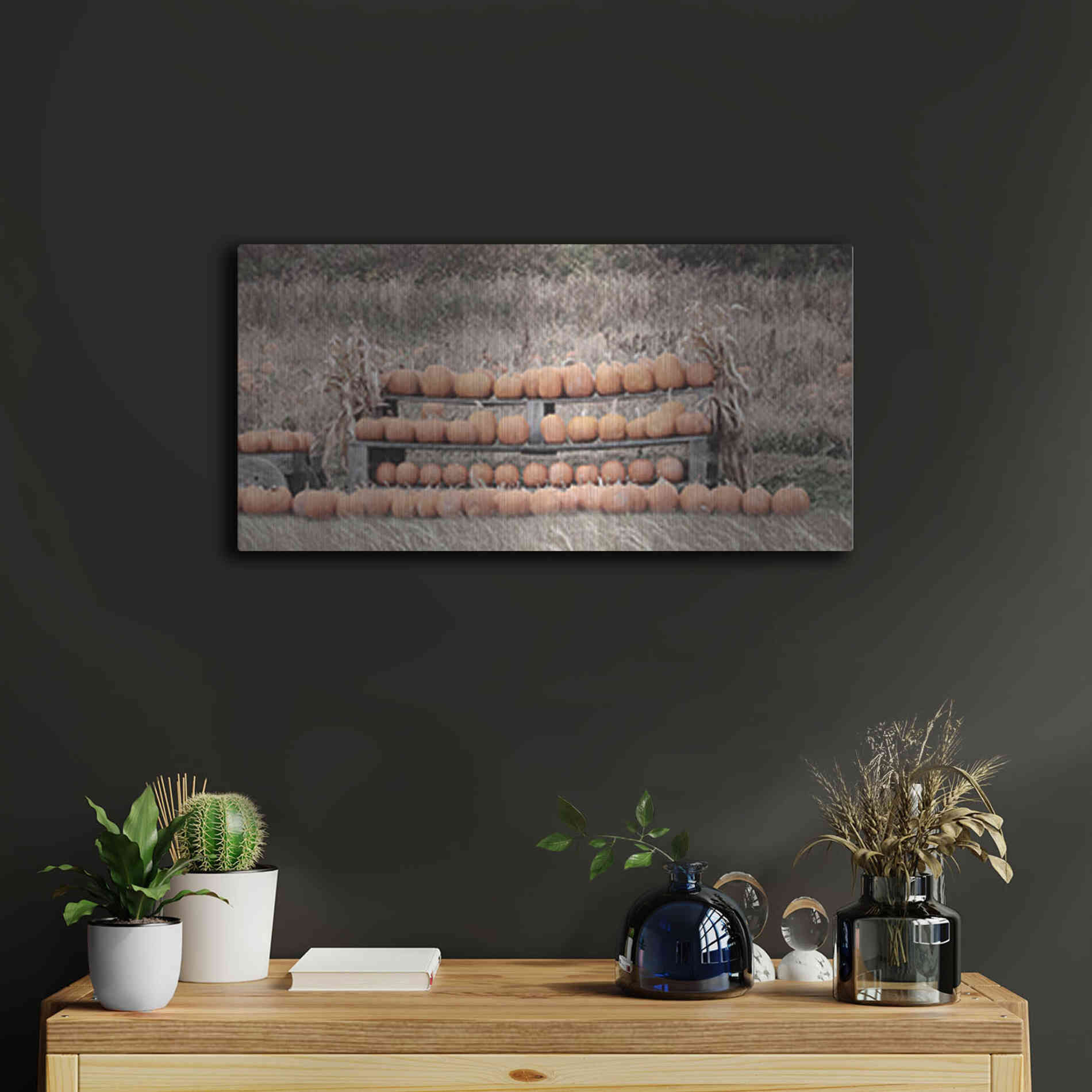 Luxe Metal Art 'Pumpkin Picking' by Lori Deiter, Metal Wall Art,24x12