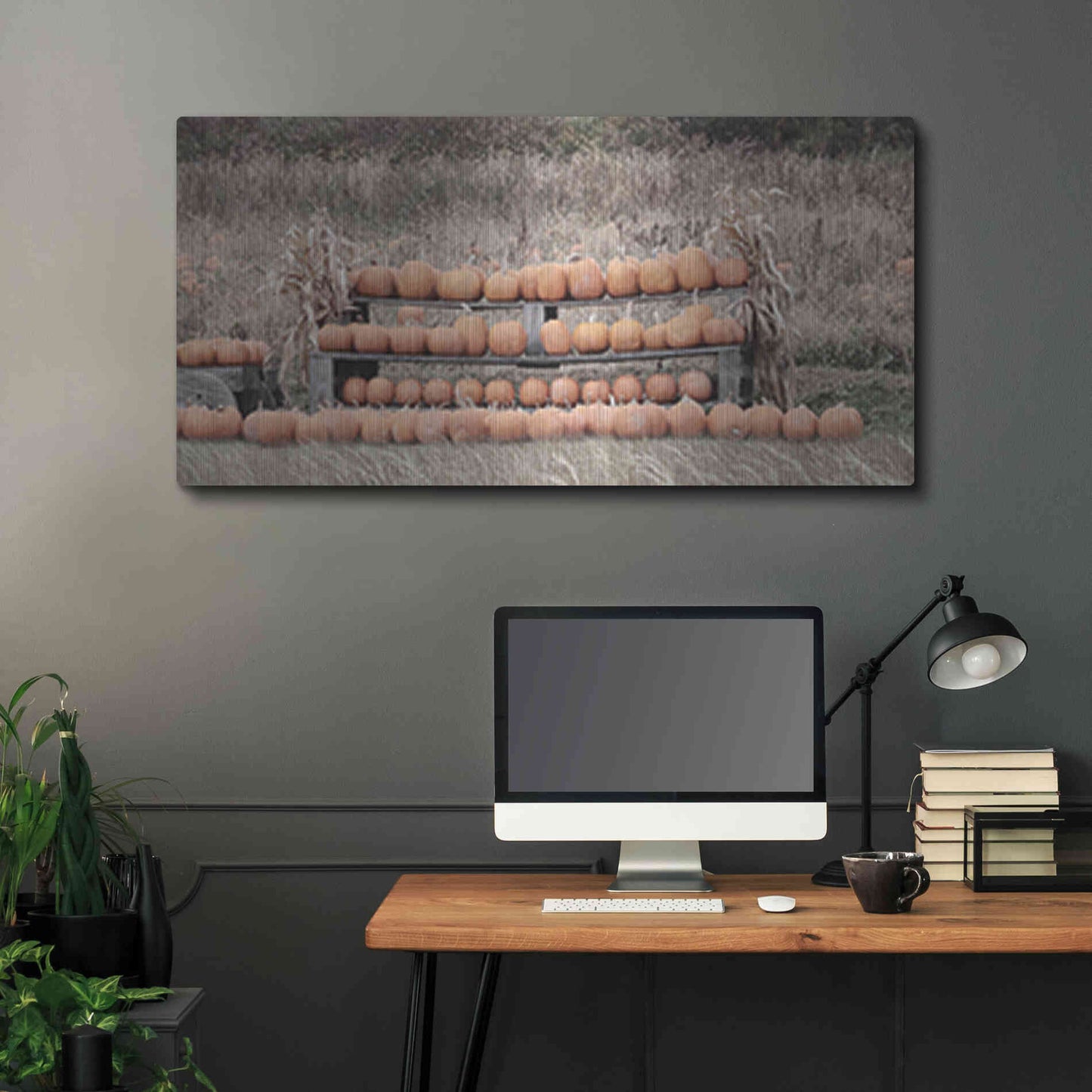 Luxe Metal Art 'Pumpkin Picking' by Lori Deiter, Metal Wall Art,48x24