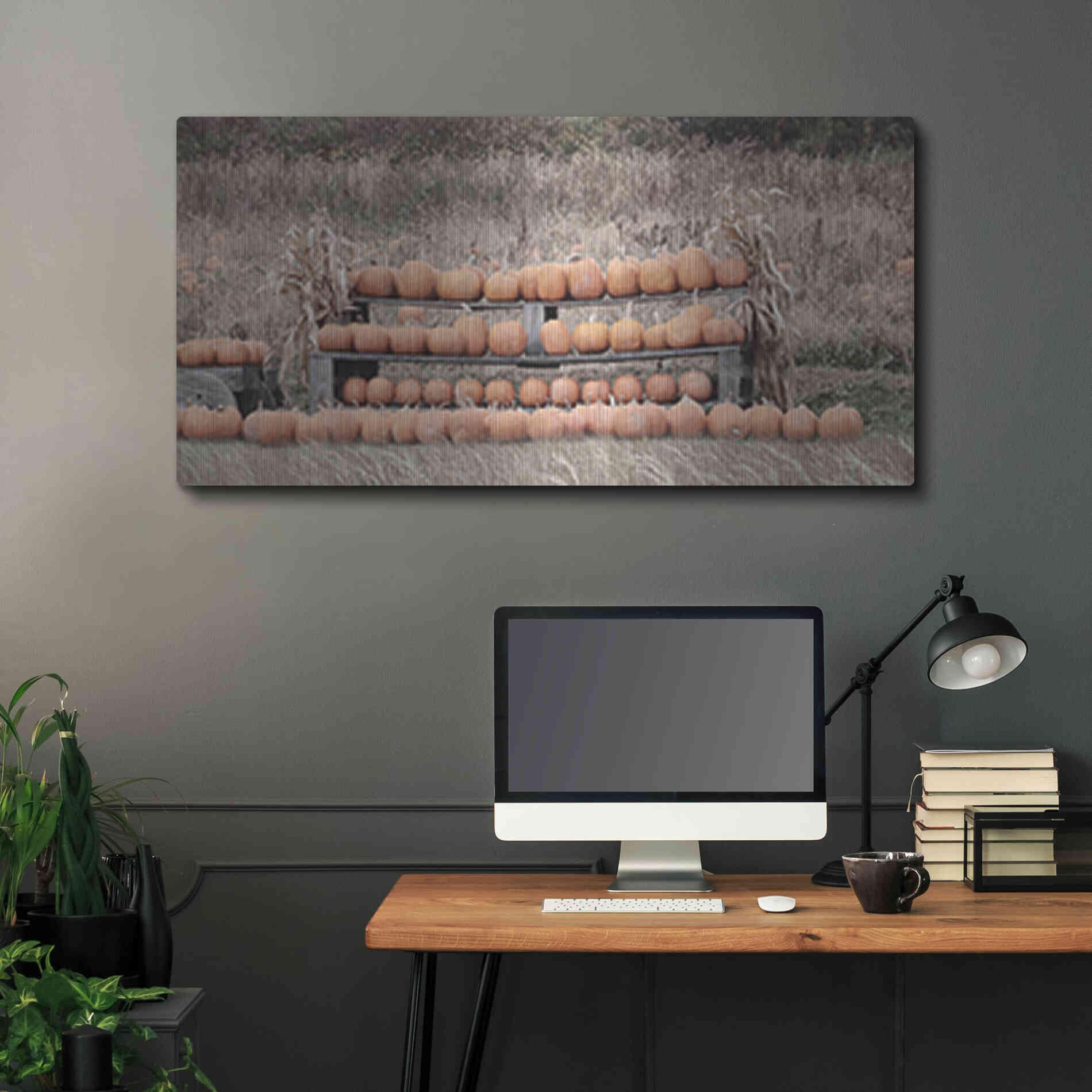 Luxe Metal Art 'Pumpkin Picking' by Lori Deiter, Metal Wall Art,48x24