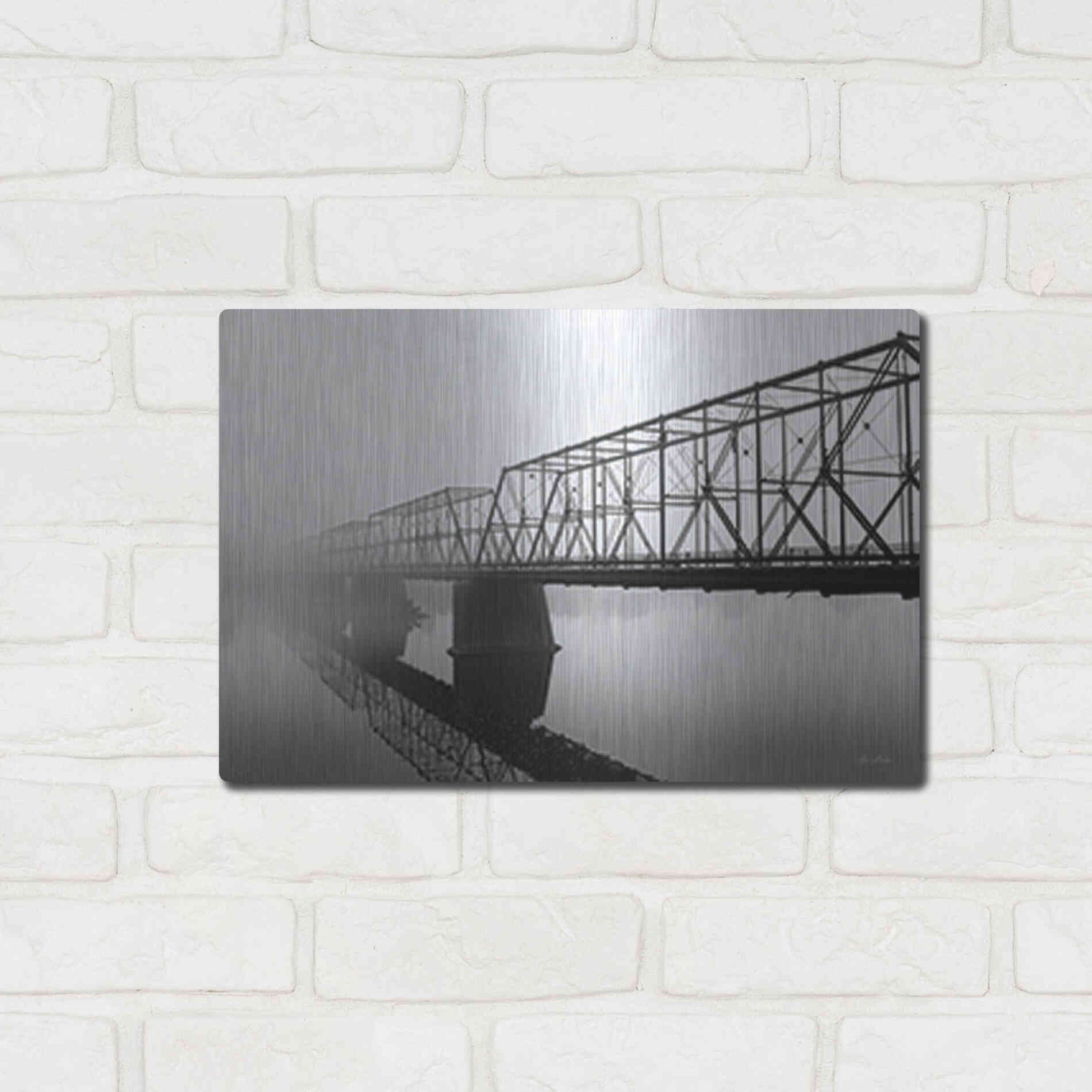 Luxe Metal Art 'Foggy Morning Bridge' by Lori Deiter, Metal Wall Art,16x12