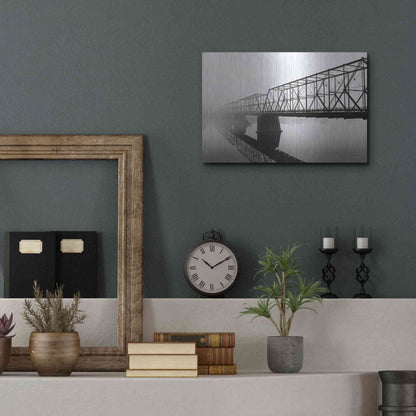 Luxe Metal Art 'Foggy Morning Bridge' by Lori Deiter, Metal Wall Art,16x12