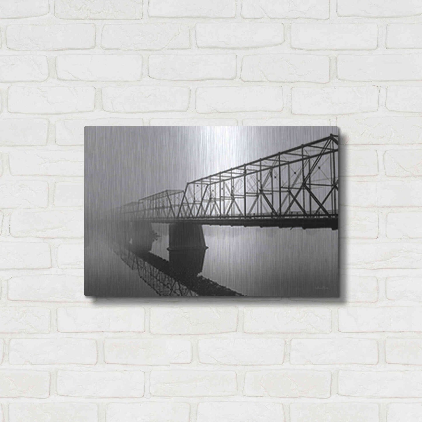 Luxe Metal Art 'Foggy Morning Bridge' by Lori Deiter, Metal Wall Art,24x16