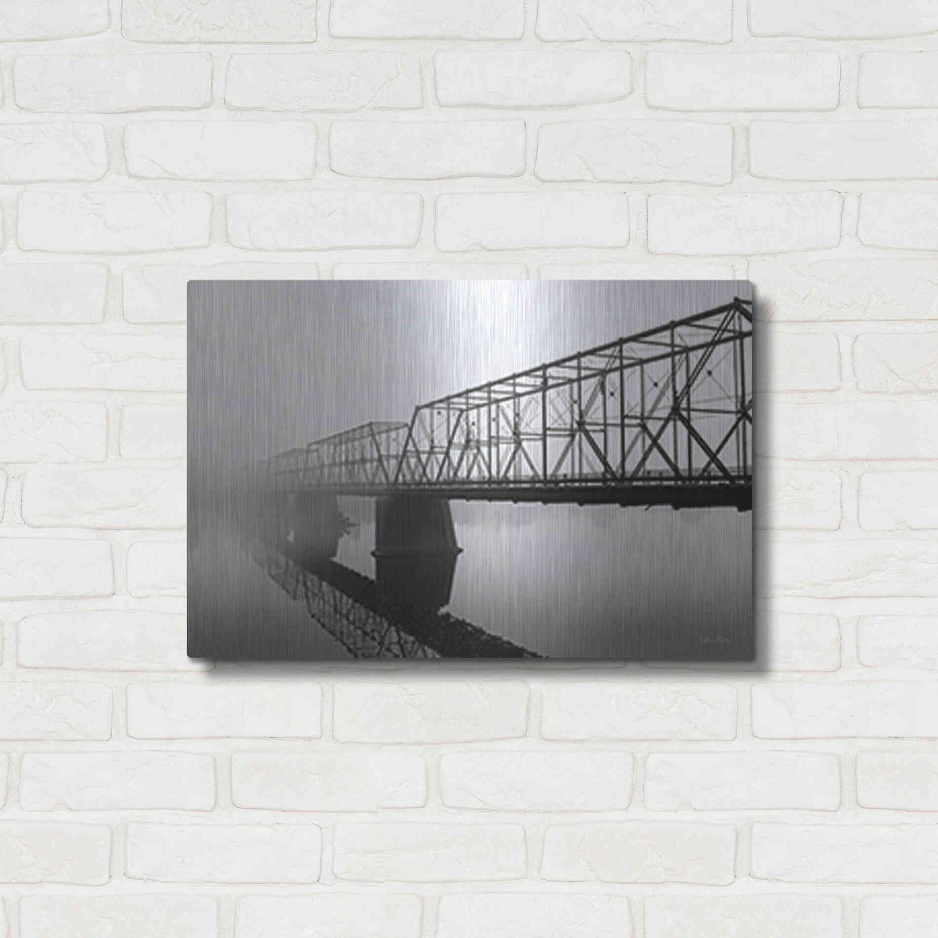 Luxe Metal Art 'Foggy Morning Bridge' by Lori Deiter, Metal Wall Art,24x16