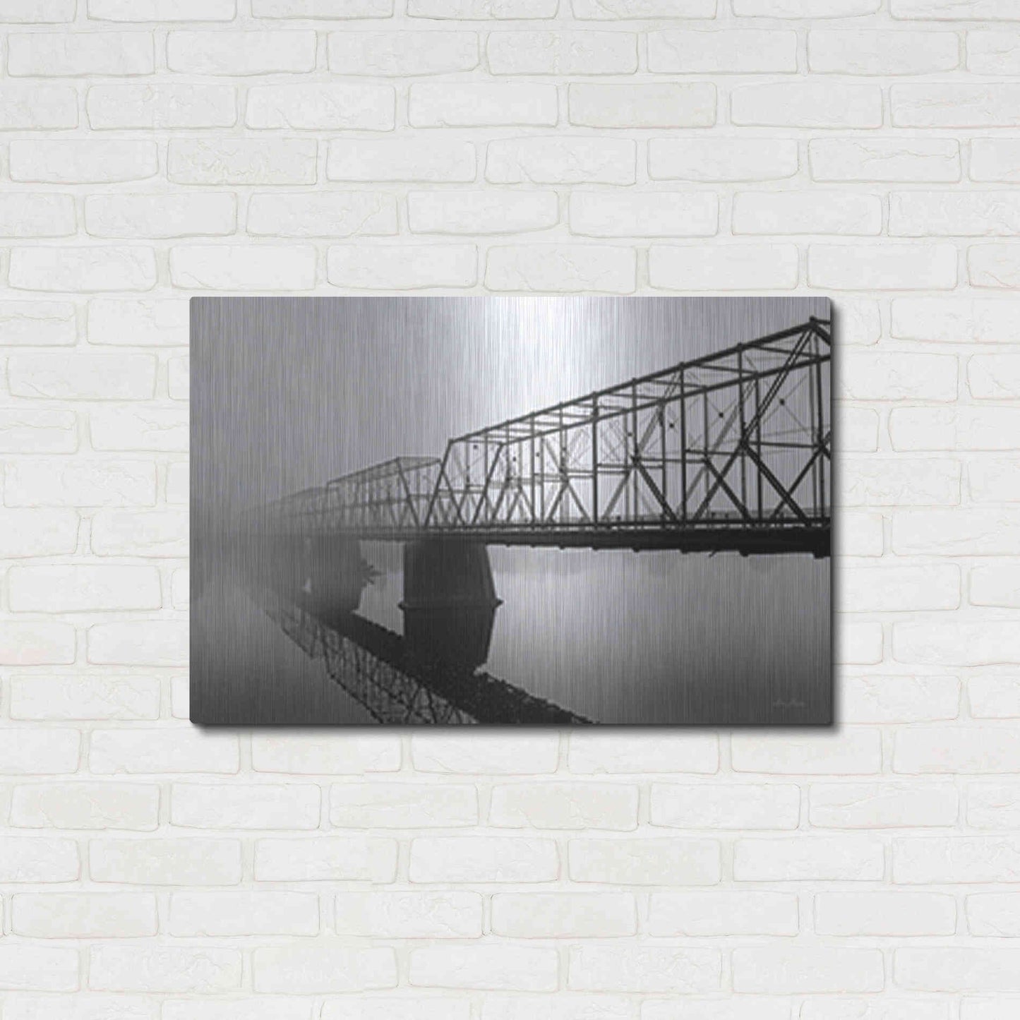 Luxe Metal Art 'Foggy Morning Bridge' by Lori Deiter, Metal Wall Art,36x24