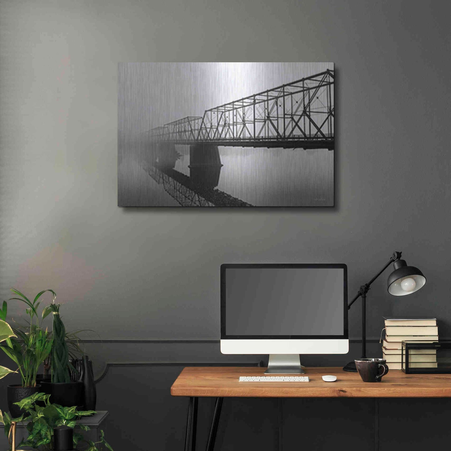 Luxe Metal Art 'Foggy Morning Bridge' by Lori Deiter, Metal Wall Art,36x24