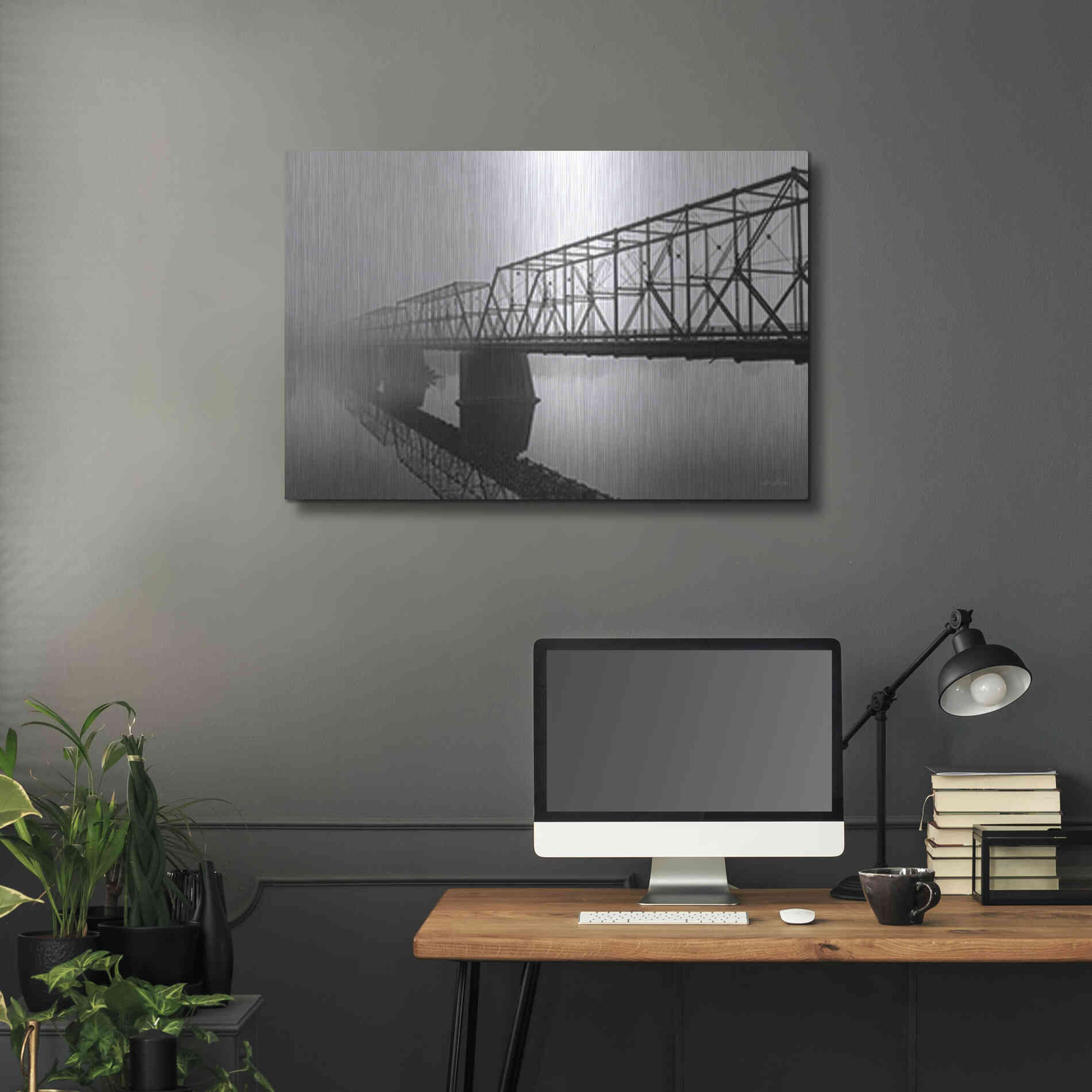 Luxe Metal Art 'Foggy Morning Bridge' by Lori Deiter, Metal Wall Art,36x24