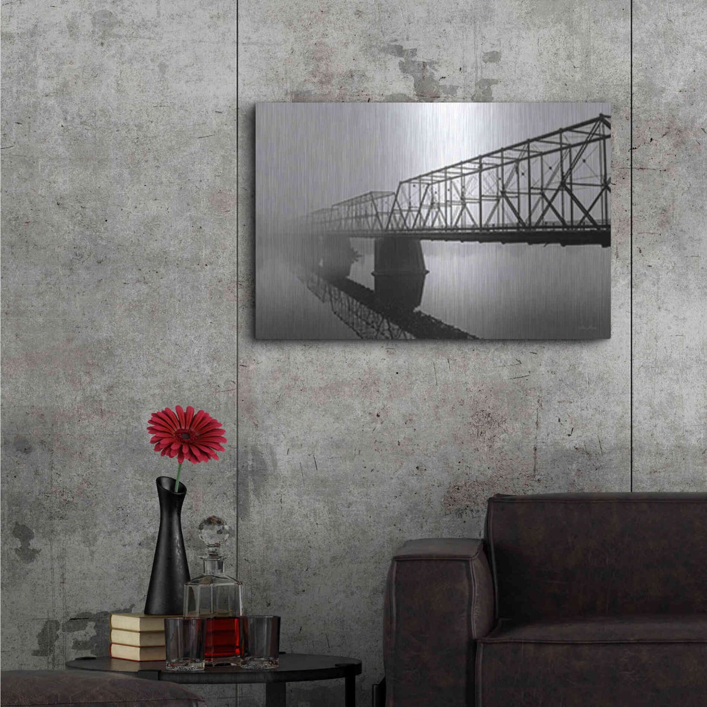Luxe Metal Art 'Foggy Morning Bridge' by Lori Deiter, Metal Wall Art,36x24