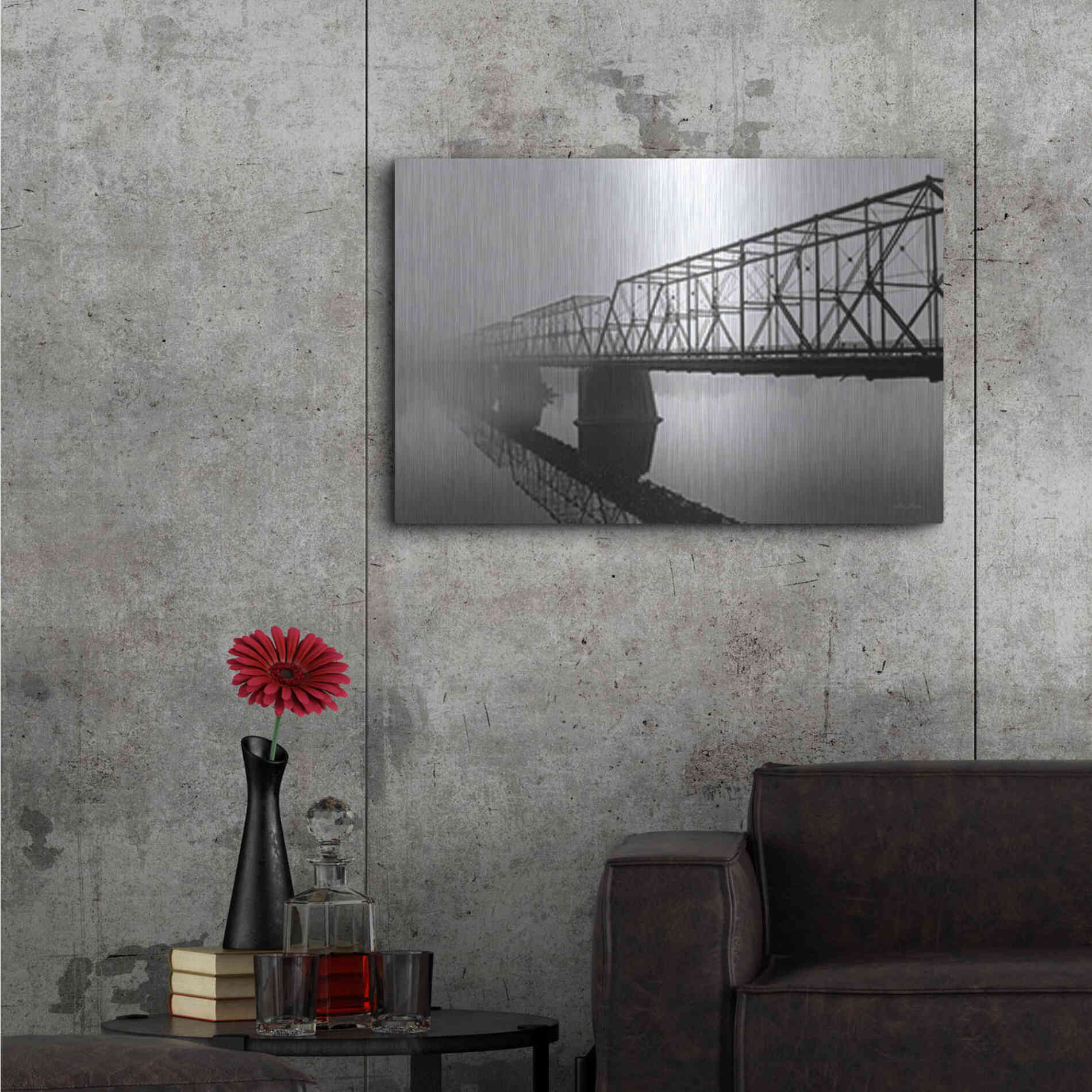 Luxe Metal Art 'Foggy Morning Bridge' by Lori Deiter, Metal Wall Art,36x24