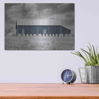 Luxe Metal Art 'Black & White Barn' by Lori Deiter, Metal Wall Art,16x12