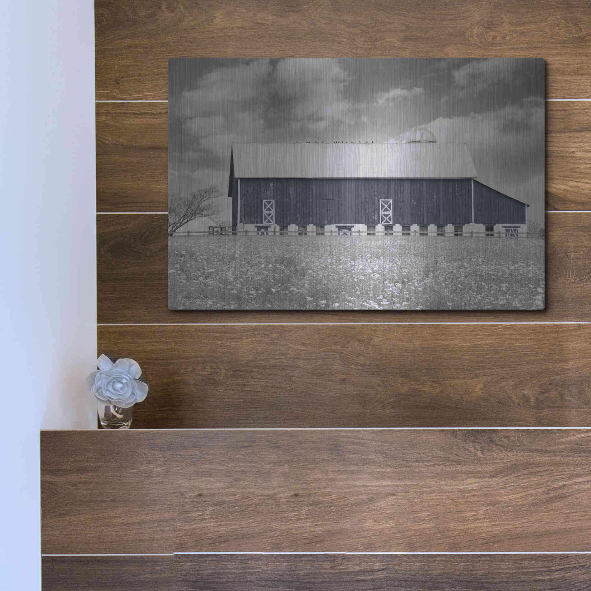 Luxe Metal Art 'Black & White Barn' by Lori Deiter, Metal Wall Art,16x12