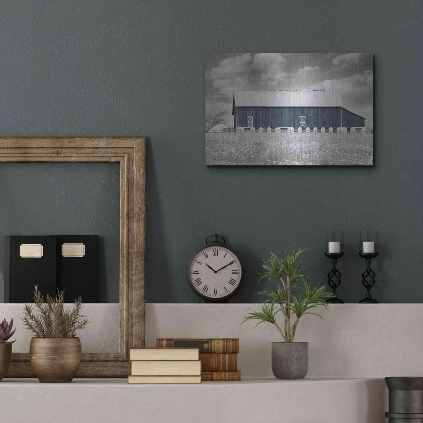 Luxe Metal Art 'Black & White Barn' by Lori Deiter, Metal Wall Art,16x12