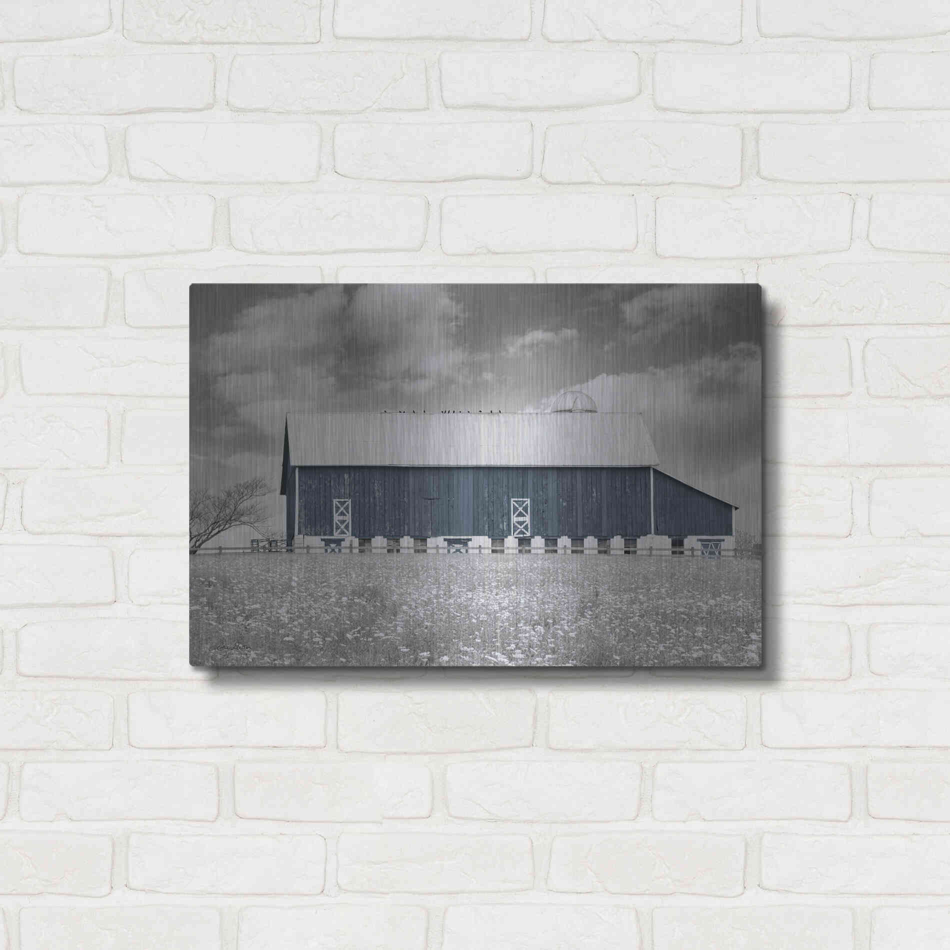 Luxe Metal Art 'Black & White Barn' by Lori Deiter, Metal Wall Art,24x16