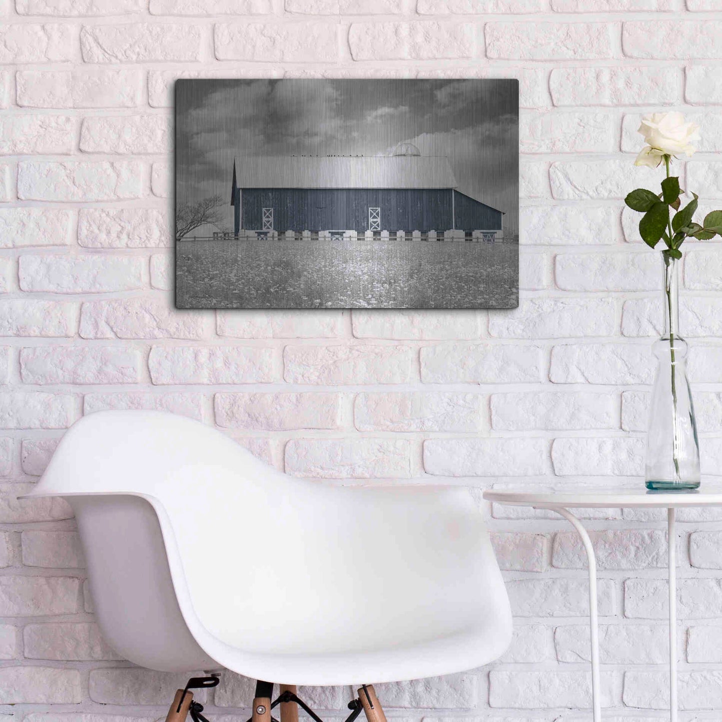Luxe Metal Art 'Black & White Barn' by Lori Deiter, Metal Wall Art,24x16