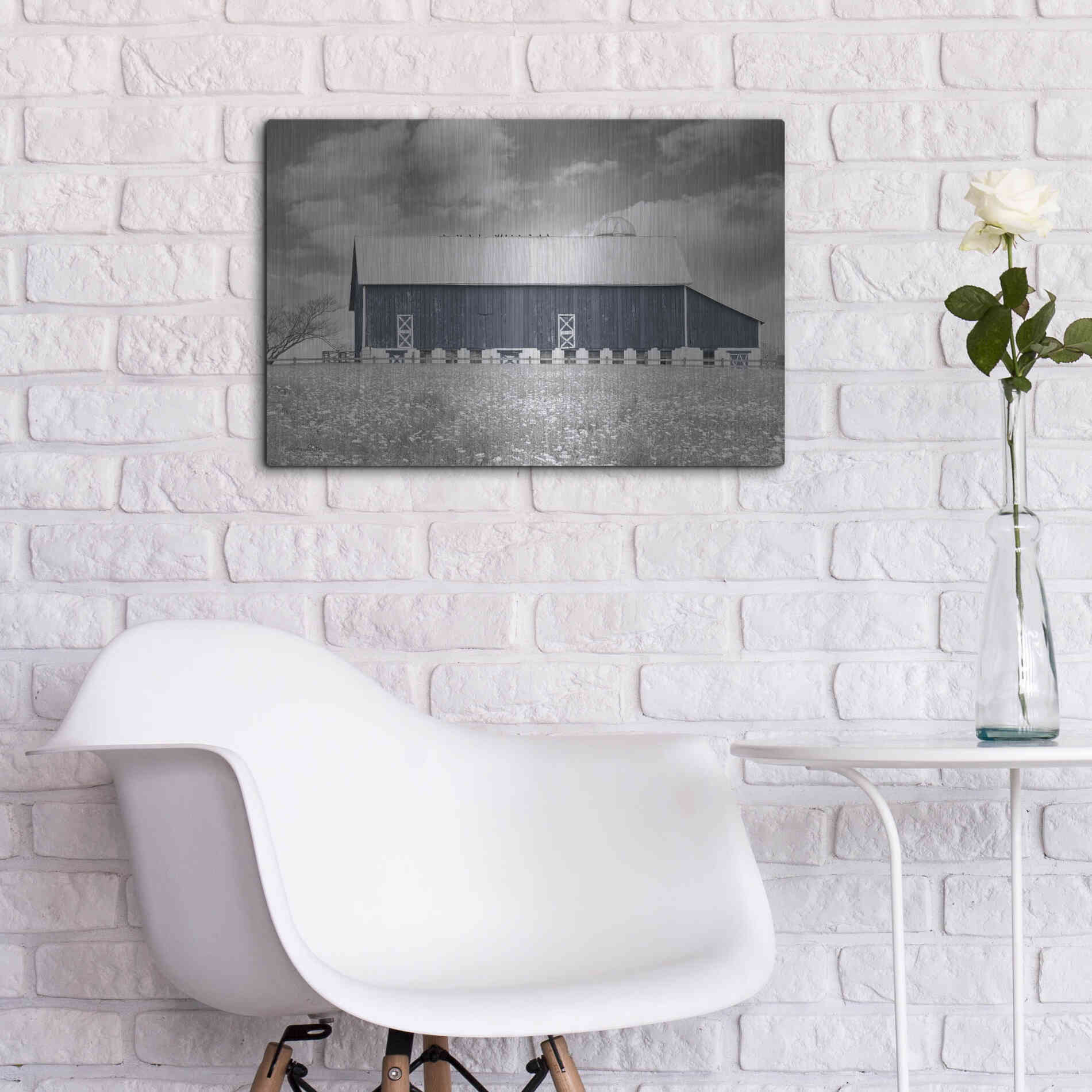 Luxe Metal Art 'Black & White Barn' by Lori Deiter, Metal Wall Art,24x16