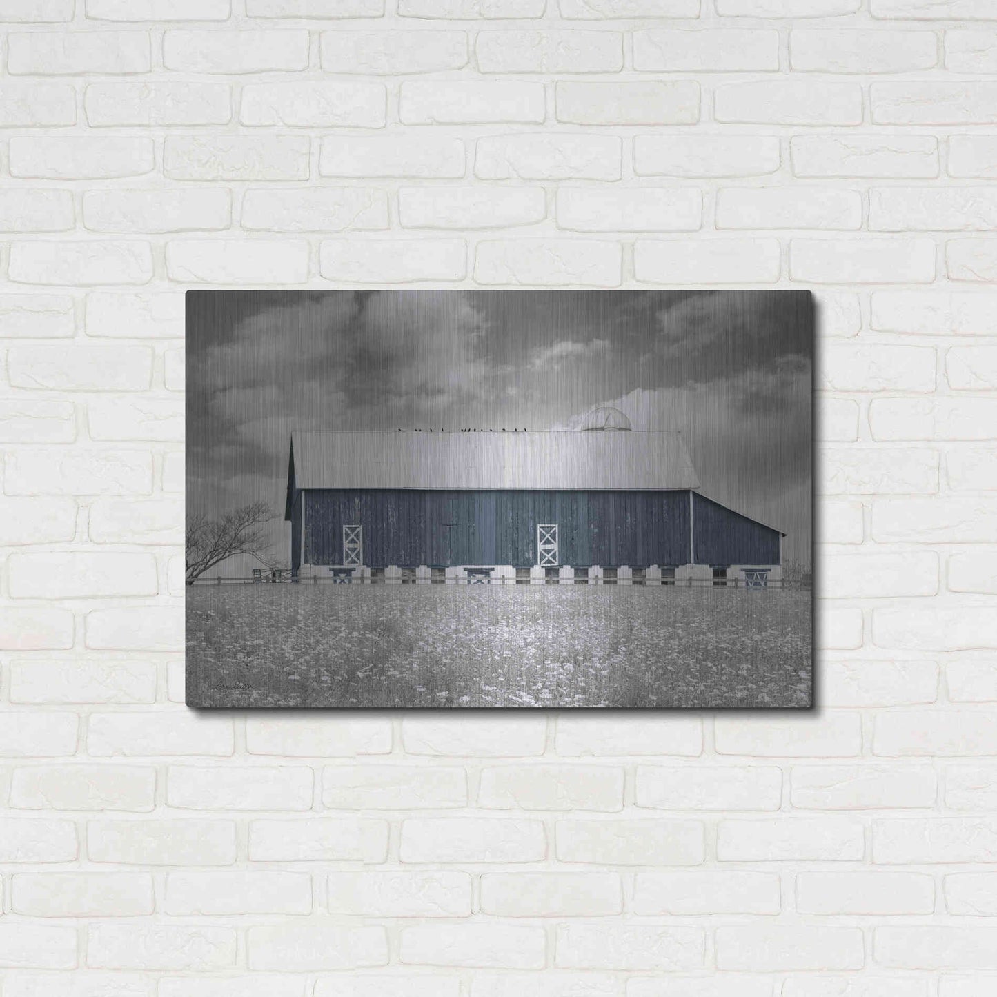 Luxe Metal Art 'Black & White Barn' by Lori Deiter, Metal Wall Art,36x24
