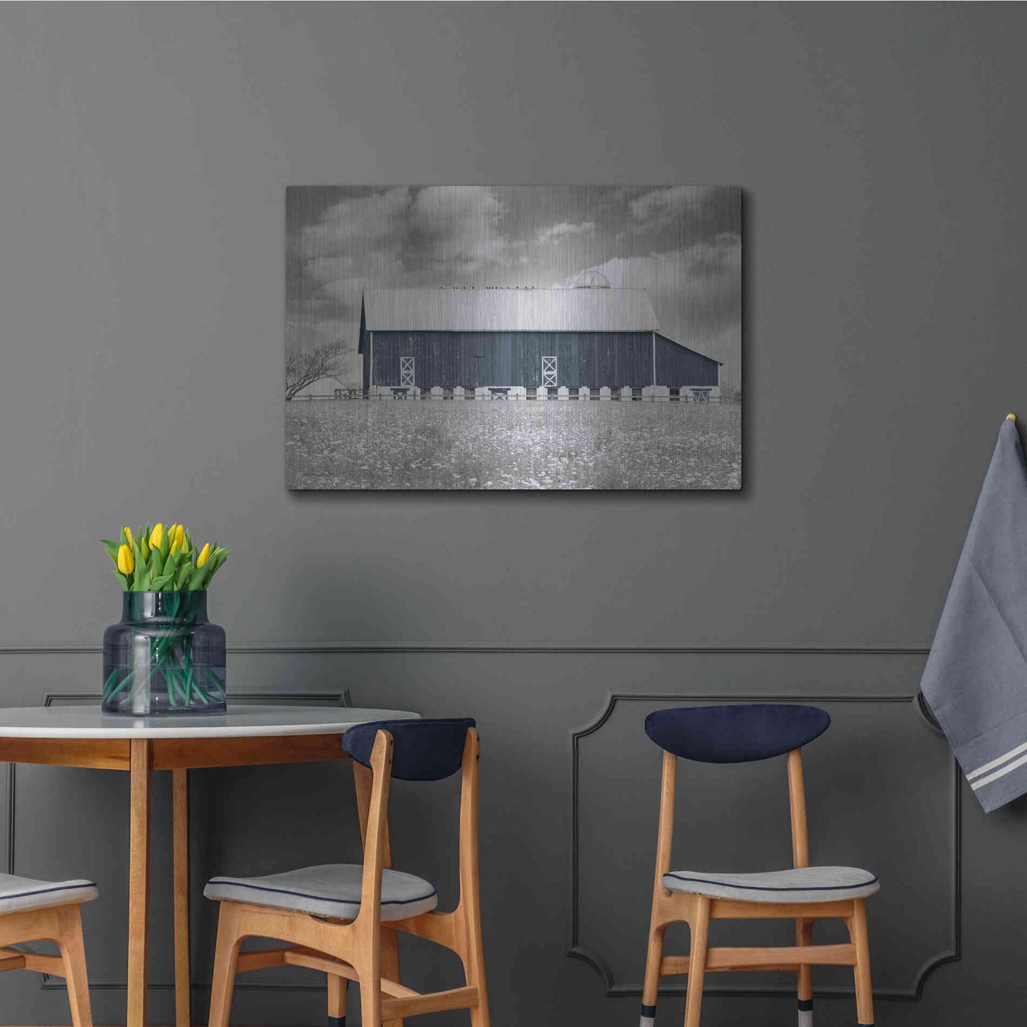 Luxe Metal Art 'Black & White Barn' by Lori Deiter, Metal Wall Art,36x24