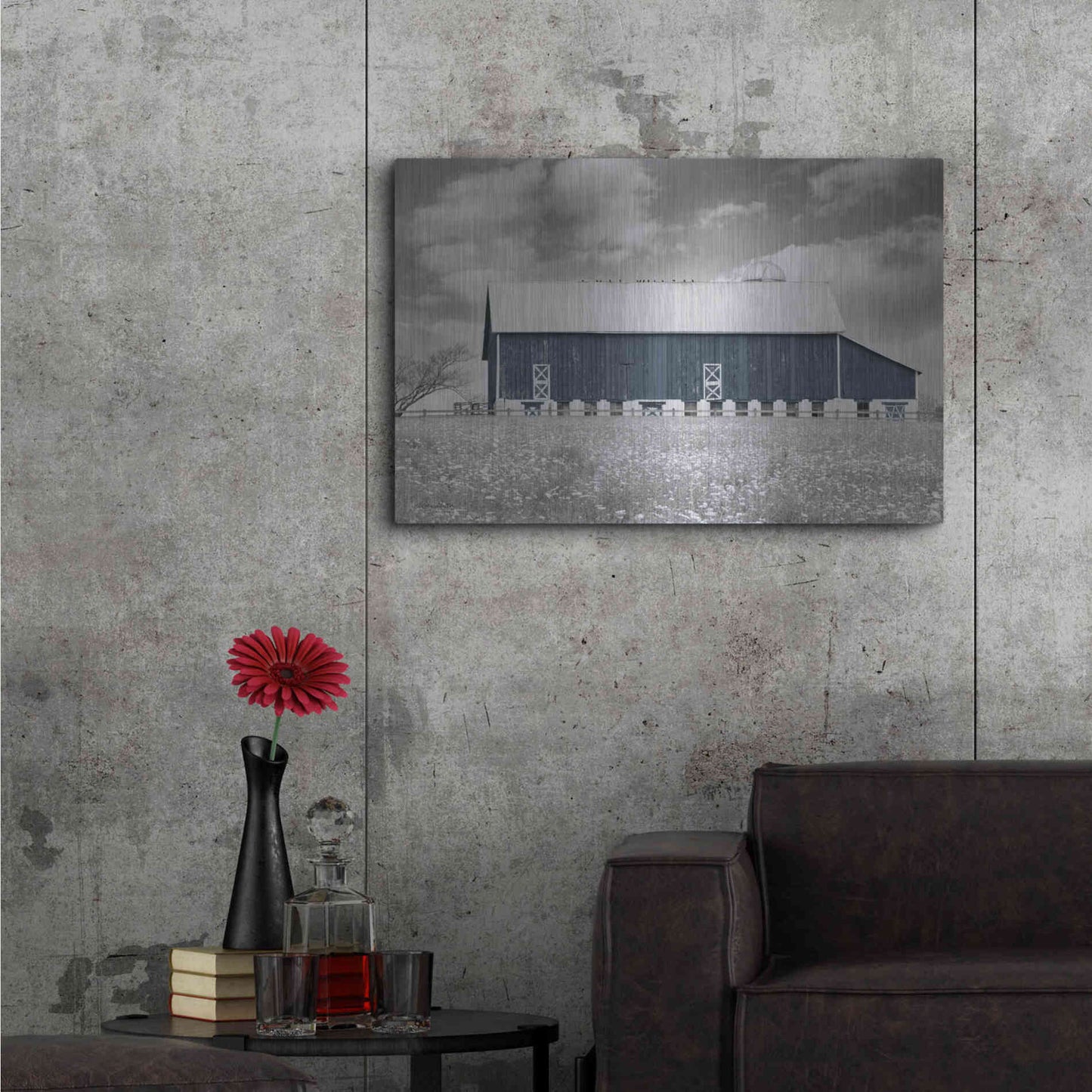 Luxe Metal Art 'Black & White Barn' by Lori Deiter, Metal Wall Art,36x24