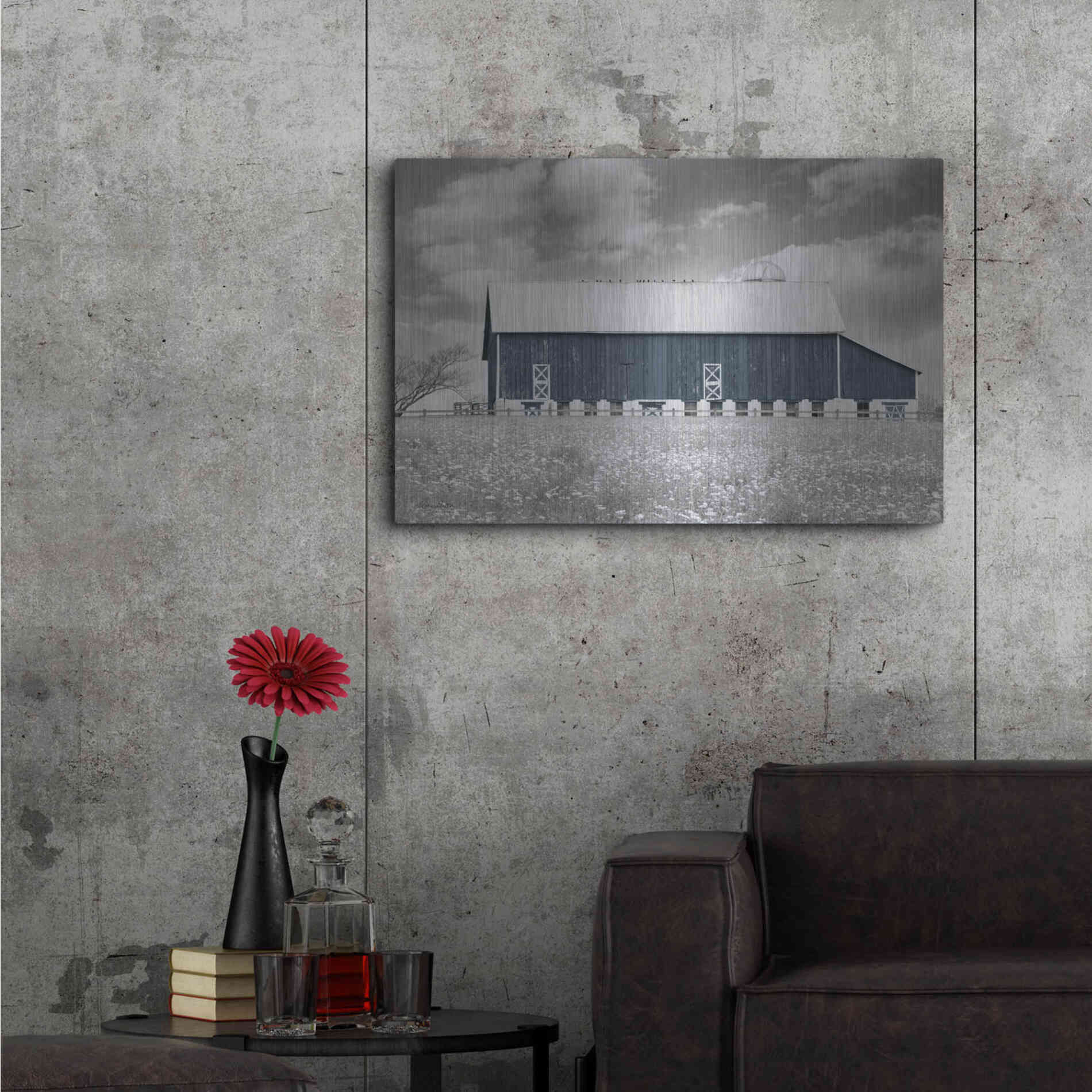 Luxe Metal Art 'Black & White Barn' by Lori Deiter, Metal Wall Art,36x24