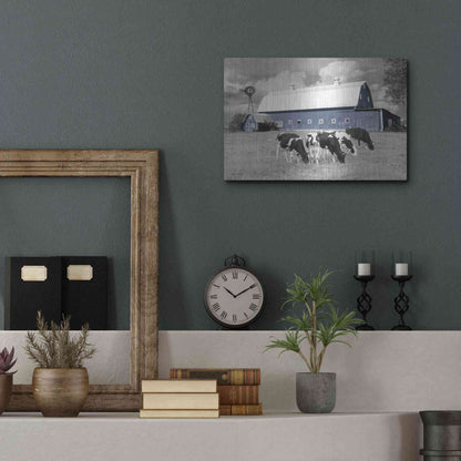 Luxe Metal Art 'Blue Barn with Cows' by Lori Deiter, Metal Wall Art,16x12