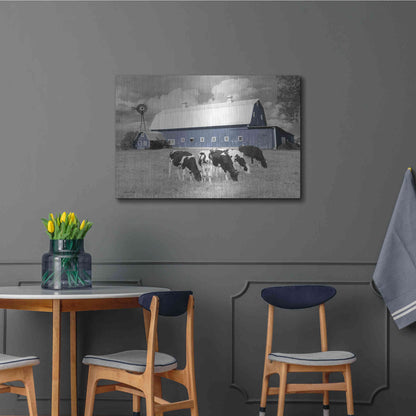 Luxe Metal Art 'Blue Barn with Cows' by Lori Deiter, Metal Wall Art,36x24