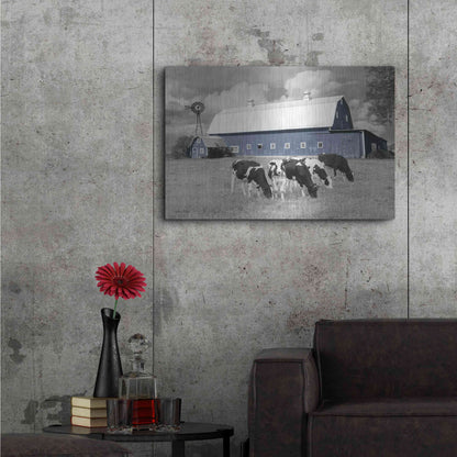 Luxe Metal Art 'Blue Barn with Cows' by Lori Deiter, Metal Wall Art,36x24
