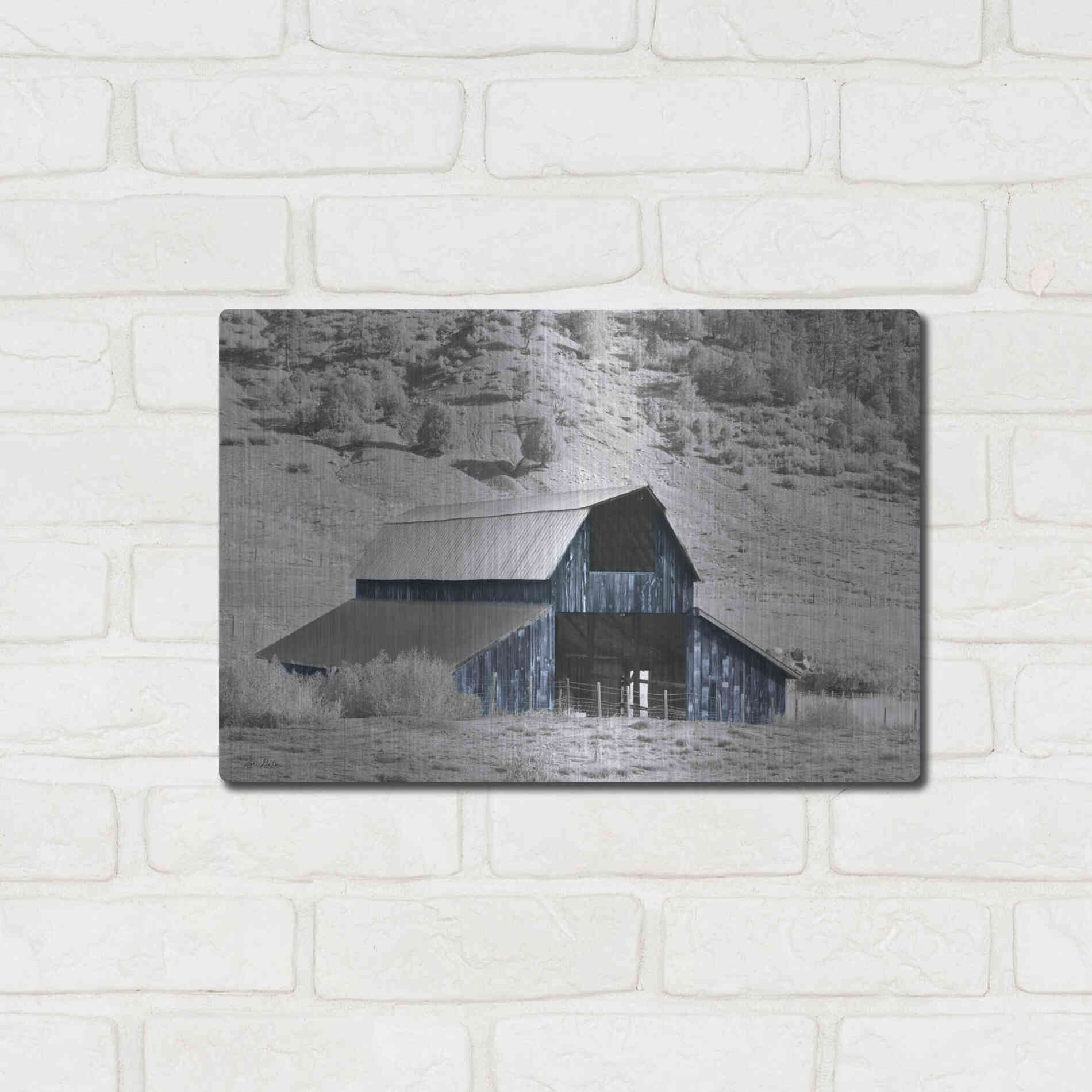 Luxe Metal Art 'Blue Barn II' by Lori Deiter, Metal Wall Art,16x12