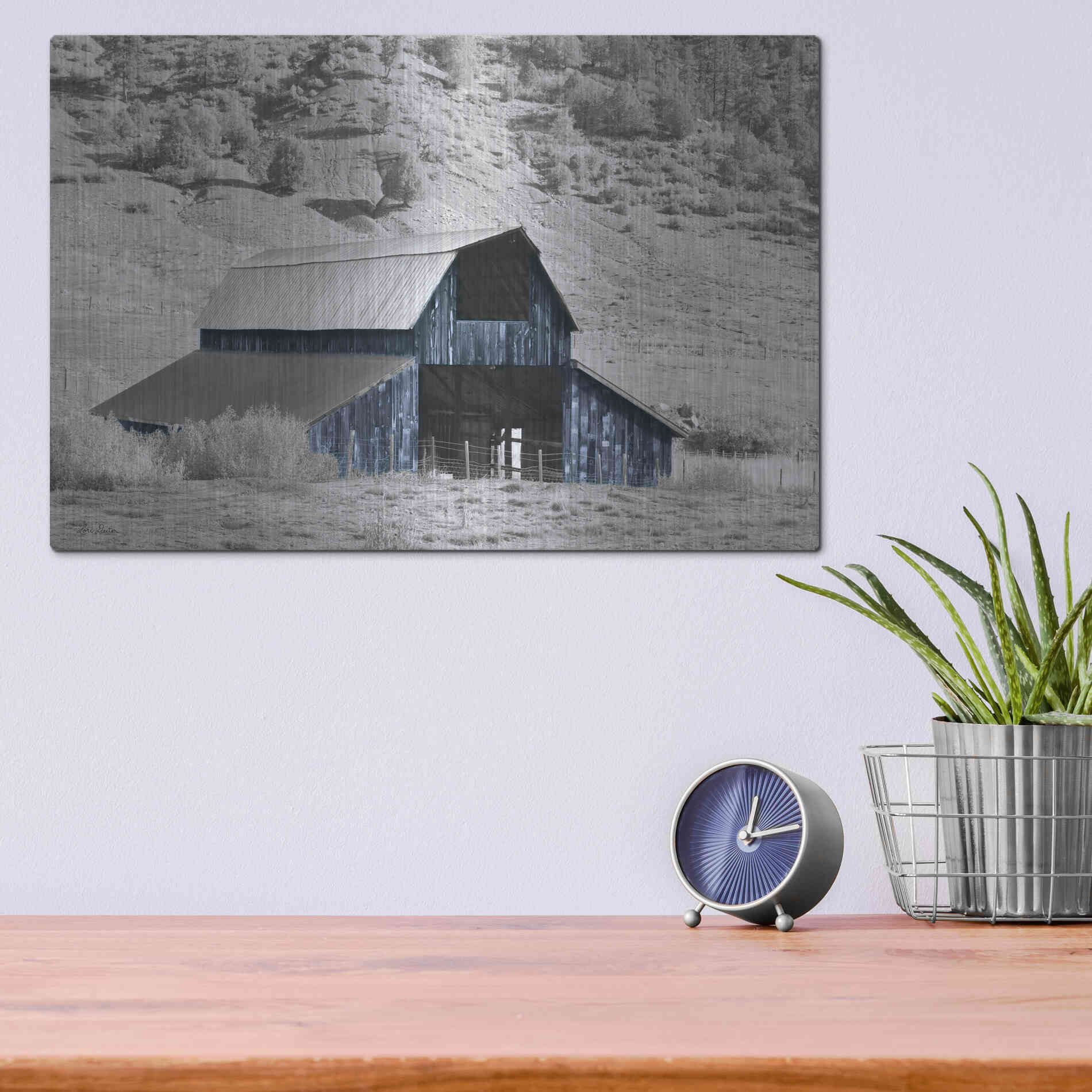 Luxe Metal Art 'Blue Barn II' by Lori Deiter, Metal Wall Art,16x12