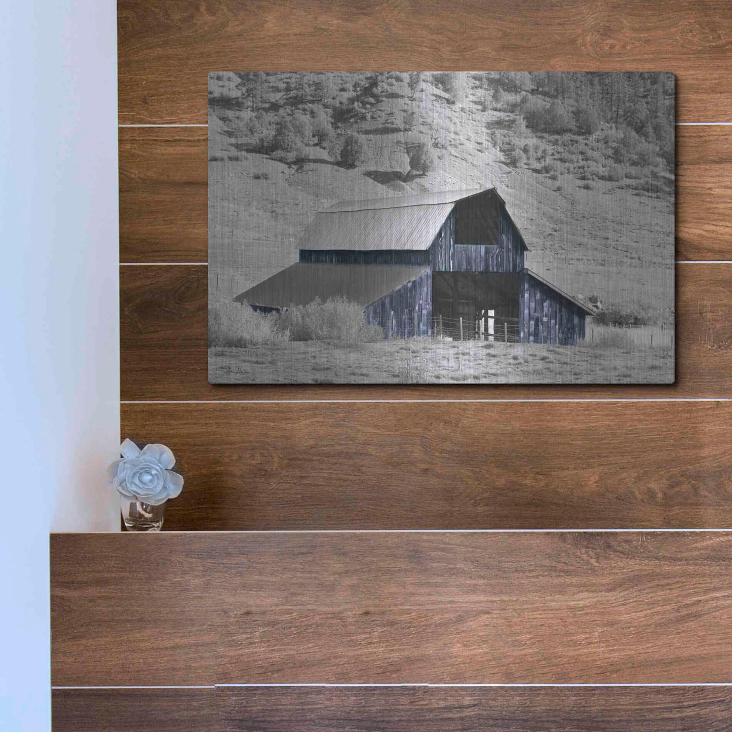 Luxe Metal Art 'Blue Barn II' by Lori Deiter, Metal Wall Art,16x12