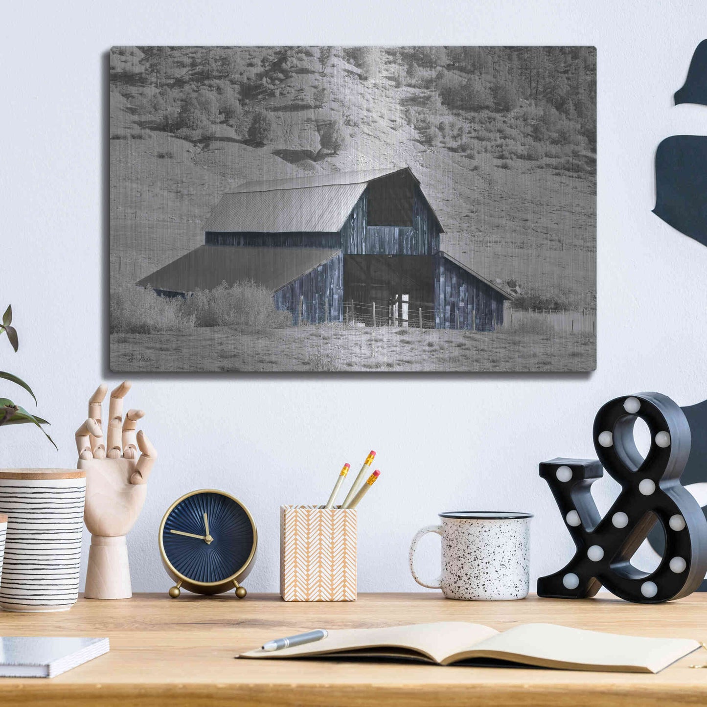 Luxe Metal Art 'Blue Barn II' by Lori Deiter, Metal Wall Art,16x12