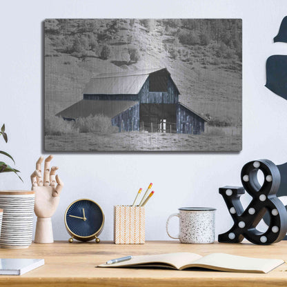 Luxe Metal Art 'Blue Barn II' by Lori Deiter, Metal Wall Art,16x12