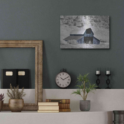 Luxe Metal Art 'Blue Barn II' by Lori Deiter, Metal Wall Art,16x12