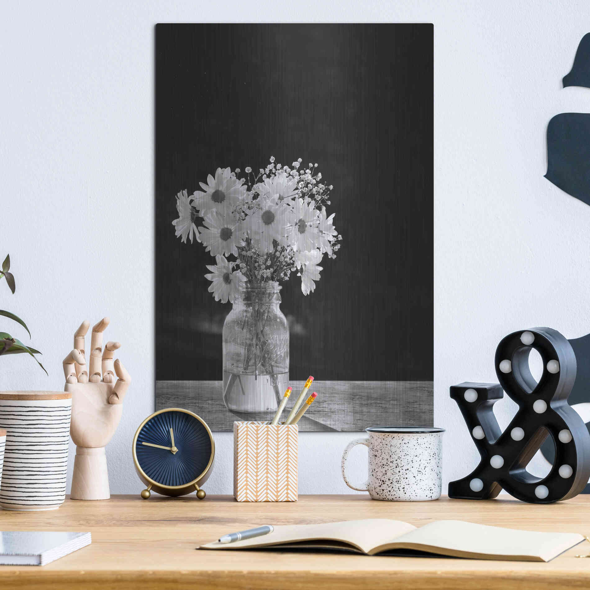 Luxe Metal Art 'Dainty Daisies' by Lori Deiter, Metal Wall Art,12x16