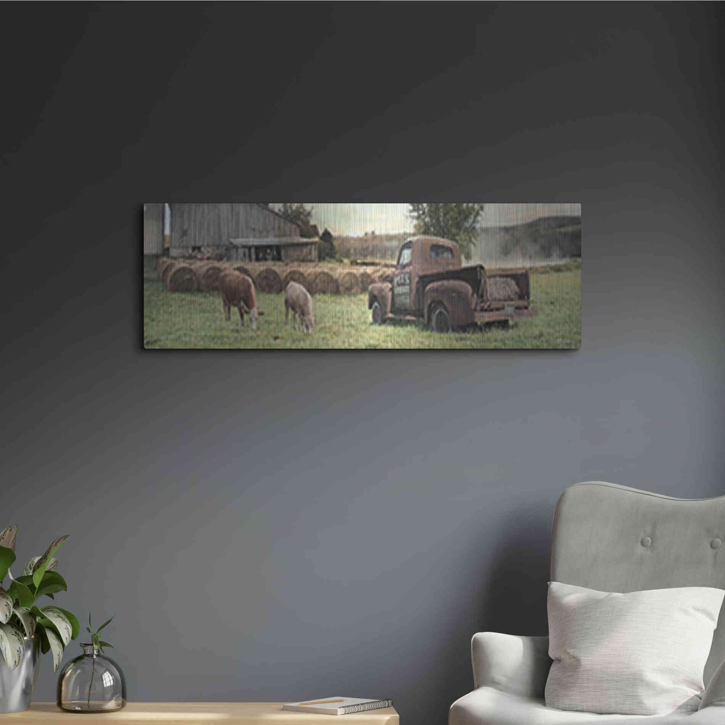 Luxe Metal Art 'Tioga County Farmland' by Lori Deiter, Metal Wall Art,36x12