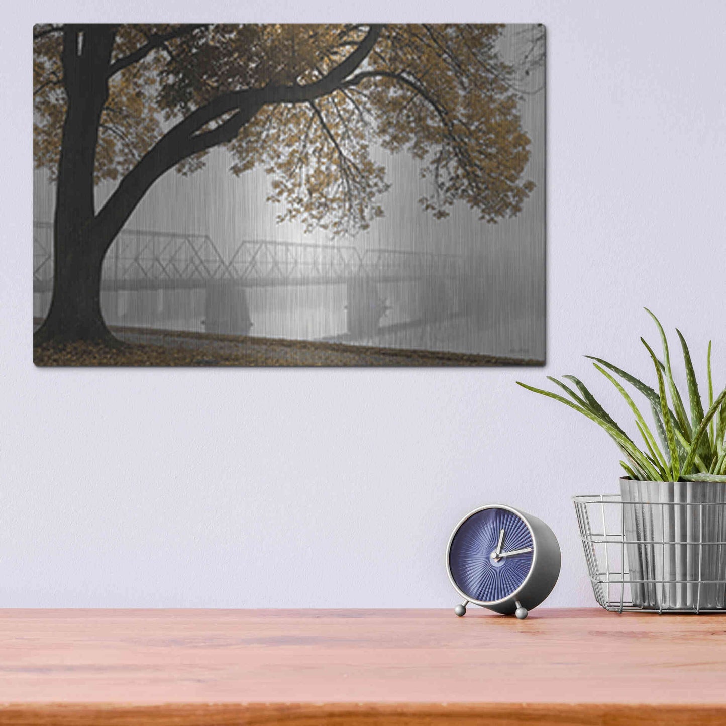 Luxe Metal Art 'Foggy Riverview' by Lori Deiter, Metal Wall Art,16x12