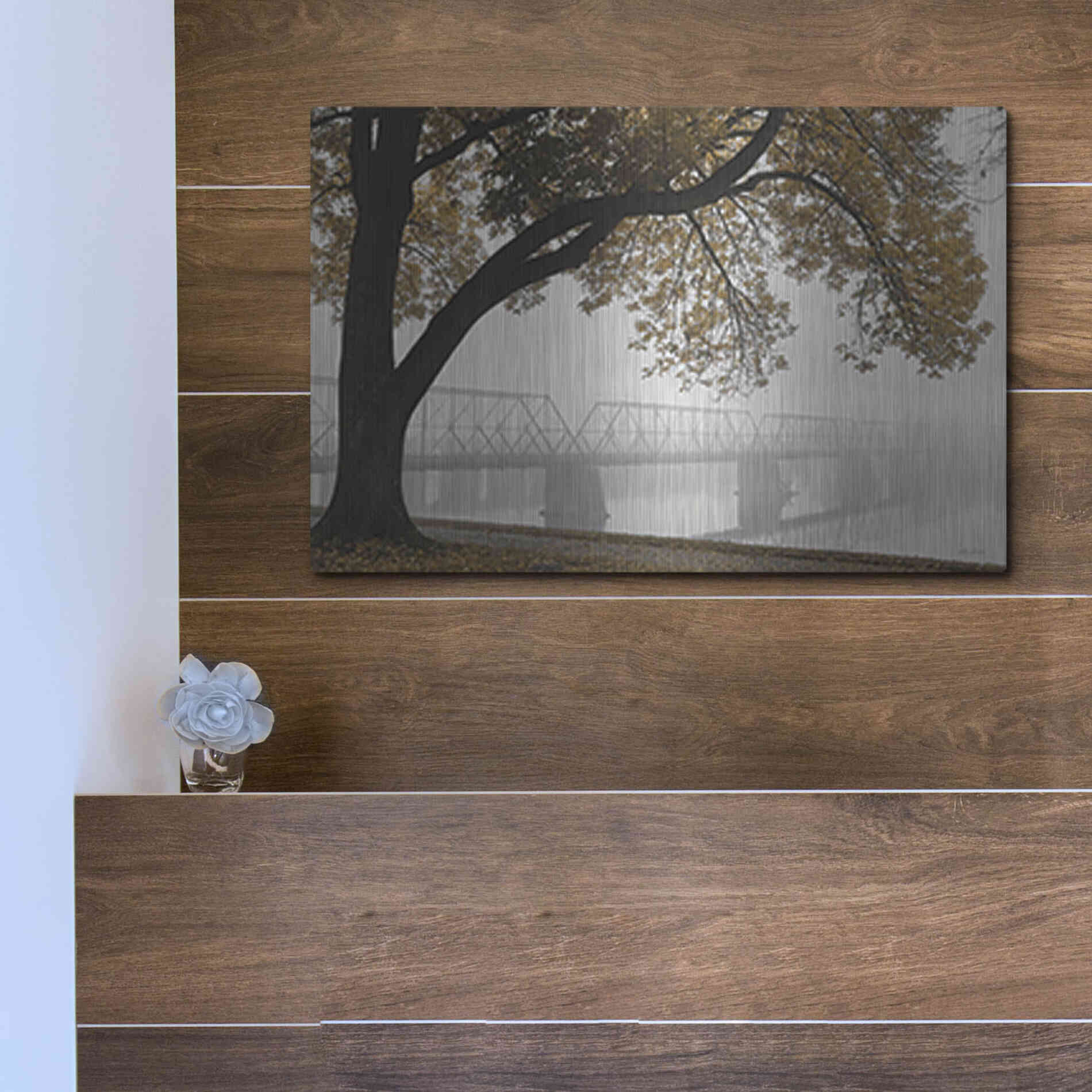 Luxe Metal Art 'Foggy Riverview' by Lori Deiter, Metal Wall Art,16x12