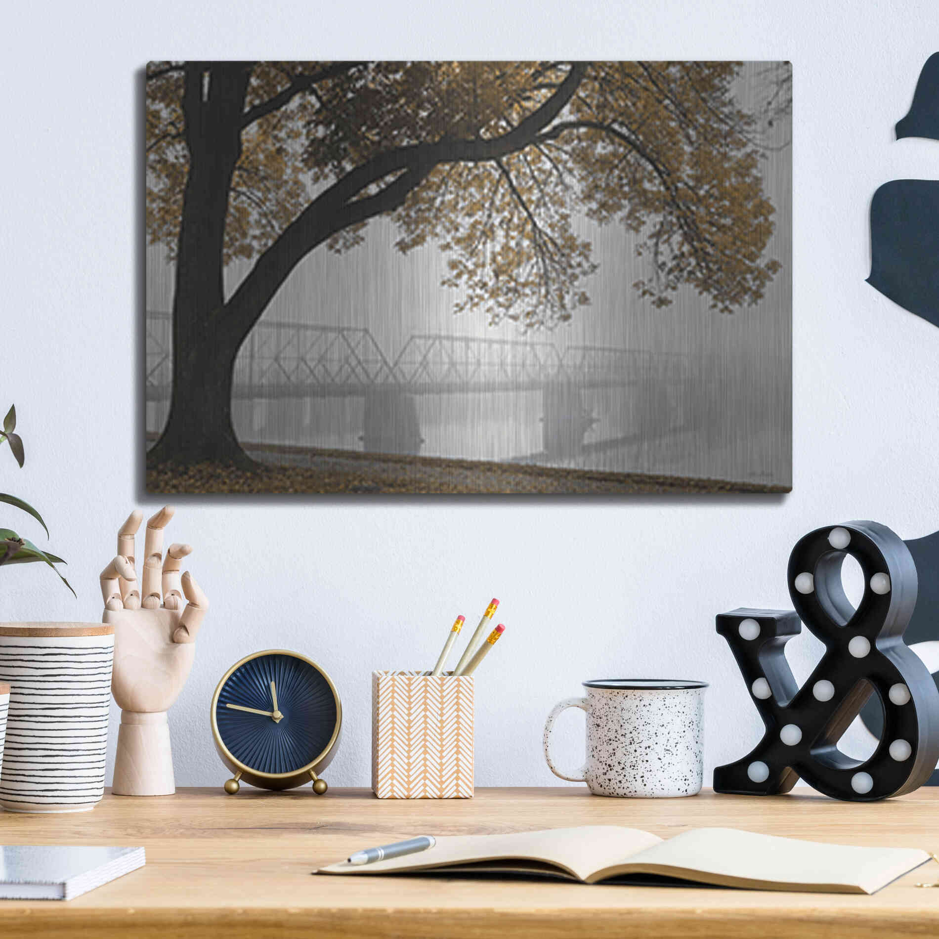 Luxe Metal Art 'Foggy Riverview' by Lori Deiter, Metal Wall Art,16x12
