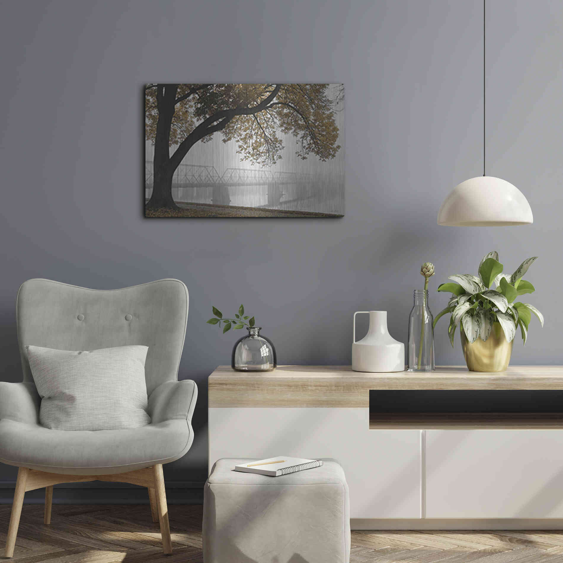 Luxe Metal Art 'Foggy Riverview' by Lori Deiter, Metal Wall Art,24x16