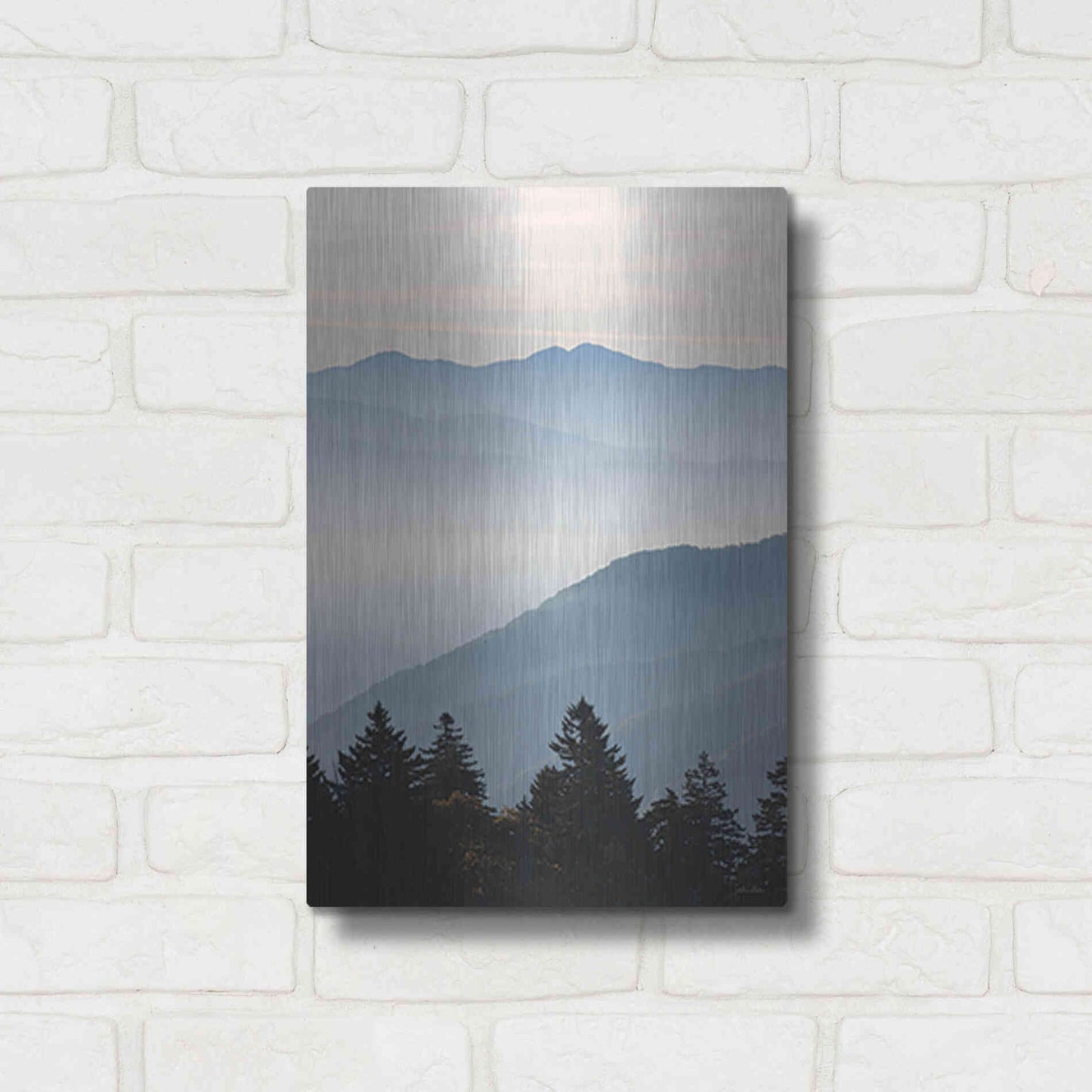 Luxe Metal Art 'Misty Blue Mountains' by Lori Deiter, Metal Wall Art,12x16