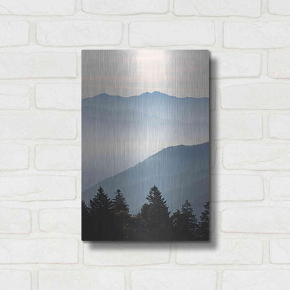 Luxe Metal Art 'Misty Blue Mountains' by Lori Deiter, Metal Wall Art,12x16