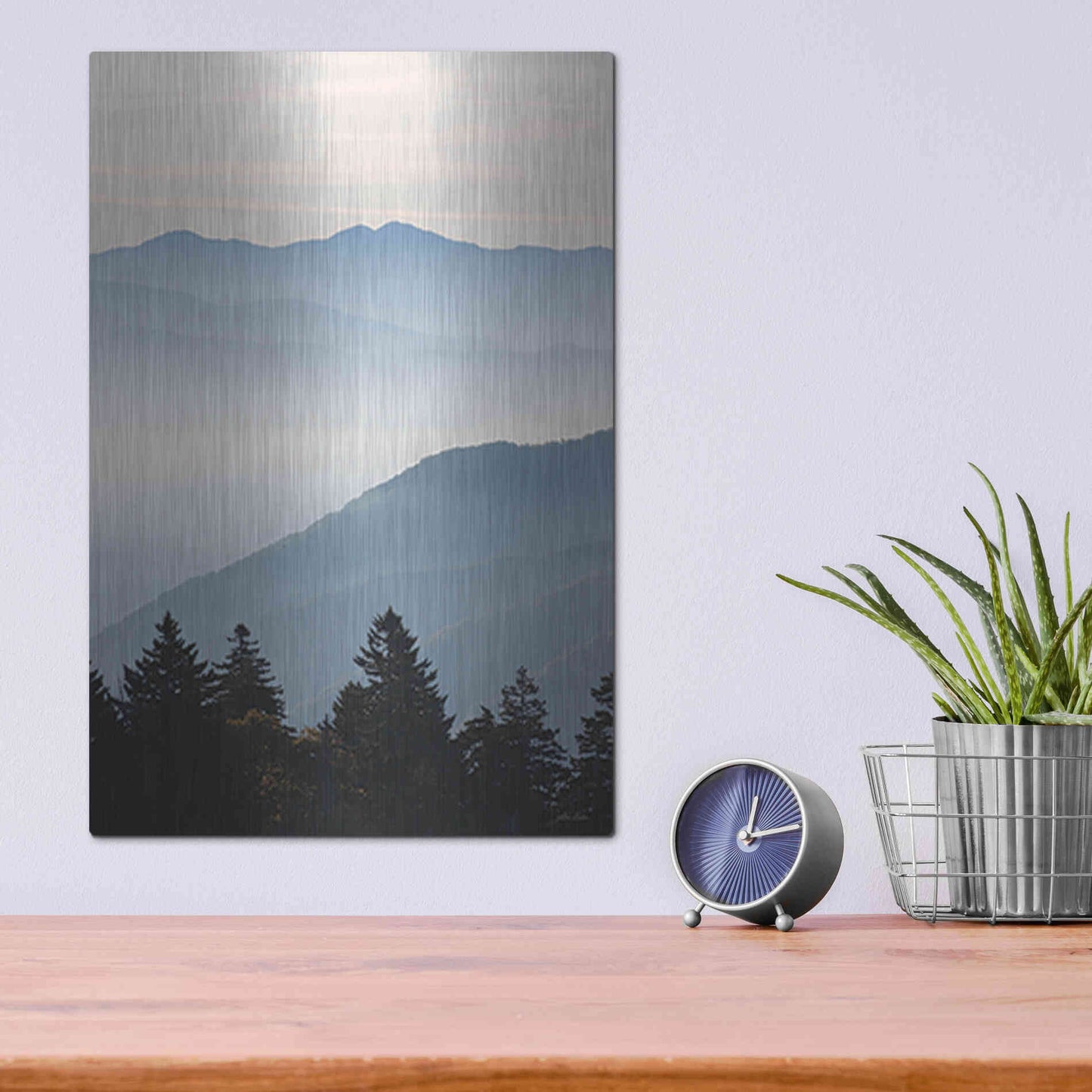 Luxe Metal Art 'Misty Blue Mountains' by Lori Deiter, Metal Wall Art,12x16
