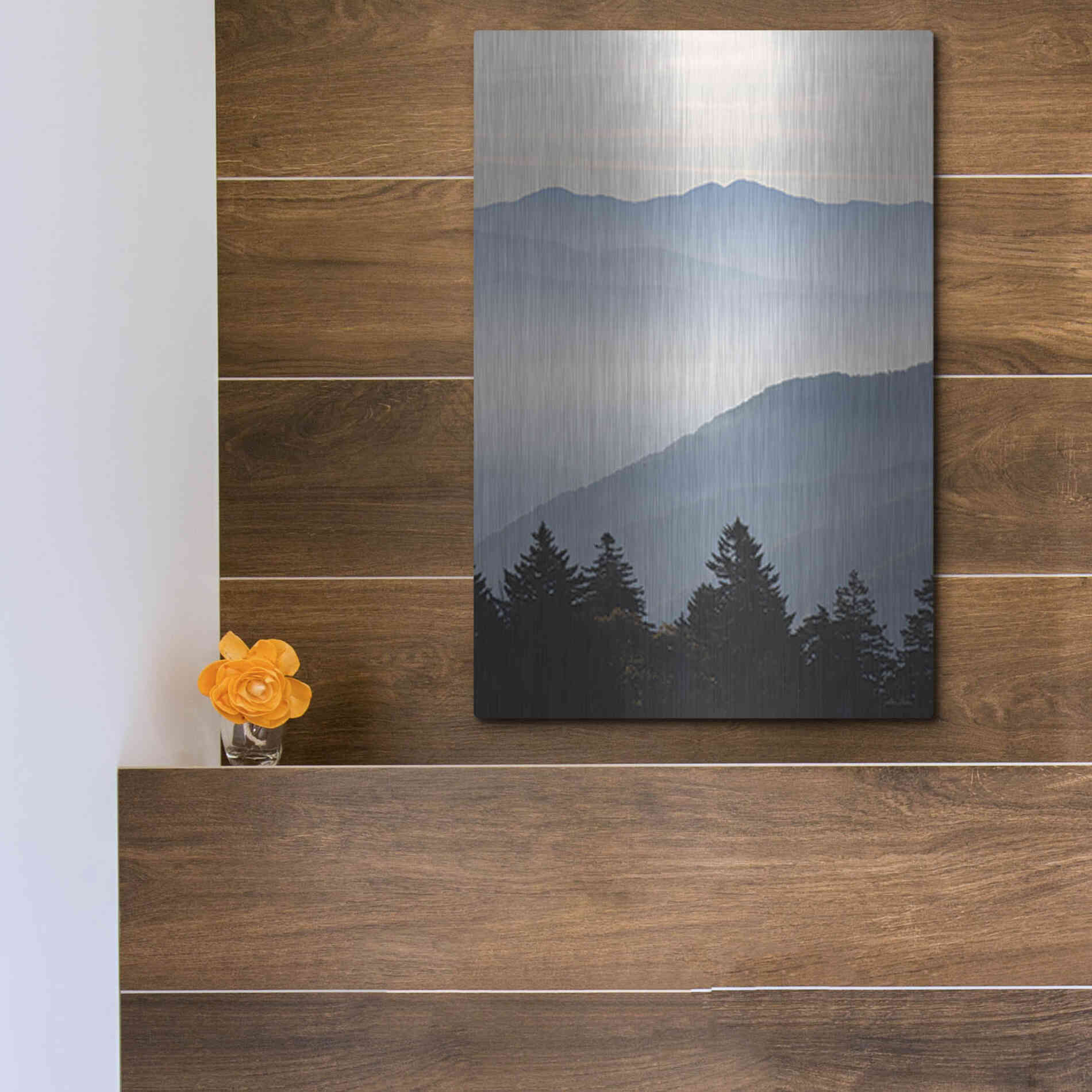 Luxe Metal Art 'Misty Blue Mountains' by Lori Deiter, Metal Wall Art,12x16