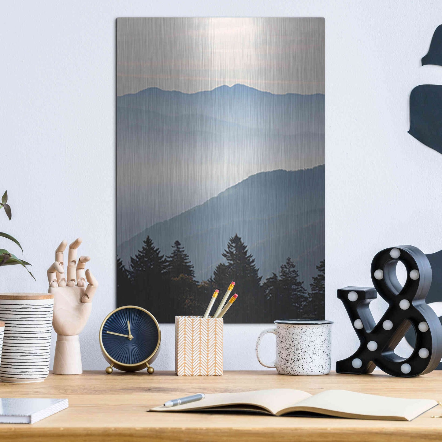 Luxe Metal Art 'Misty Blue Mountains' by Lori Deiter, Metal Wall Art,12x16