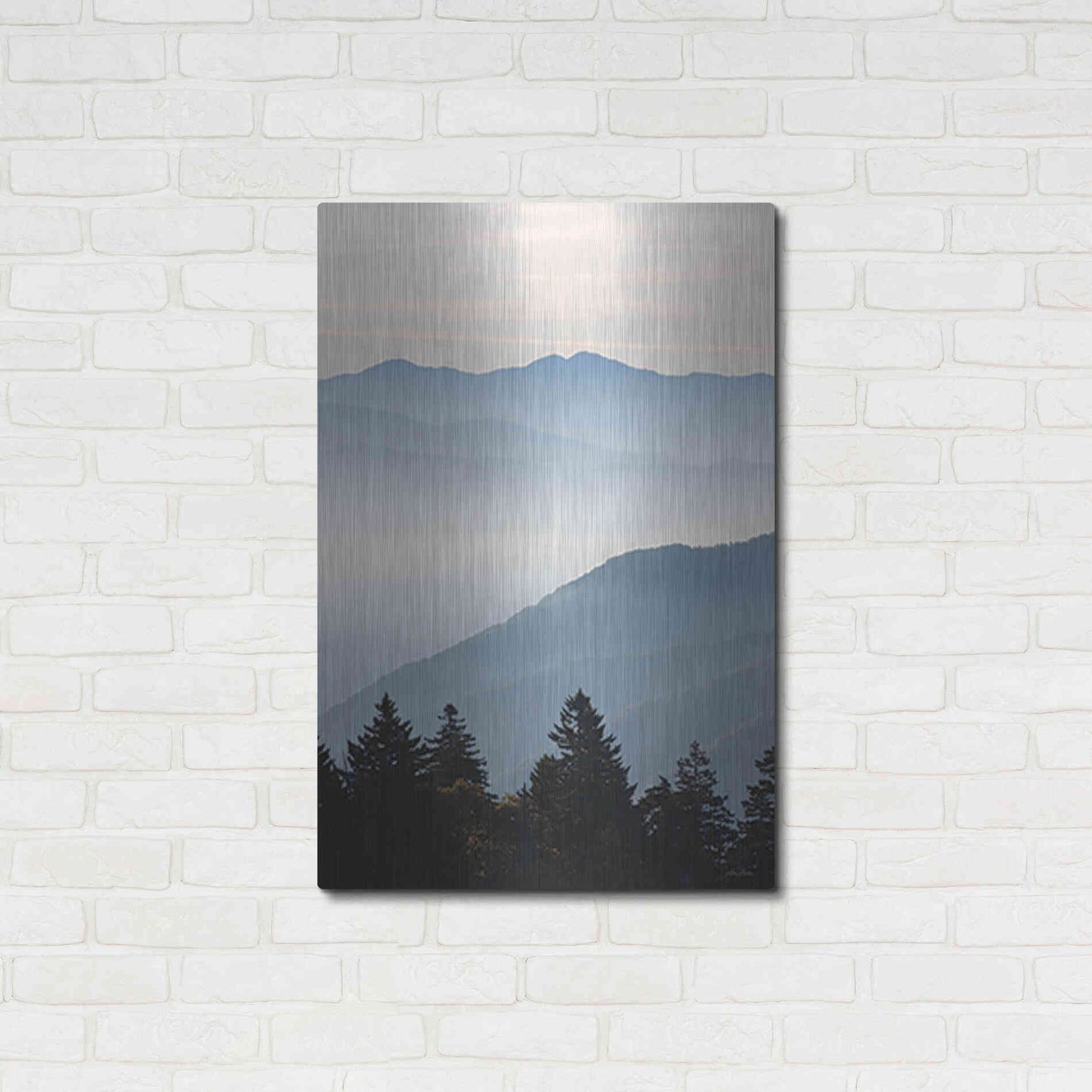 Luxe Metal Art 'Misty Blue Mountains' by Lori Deiter, Metal Wall Art,24x36