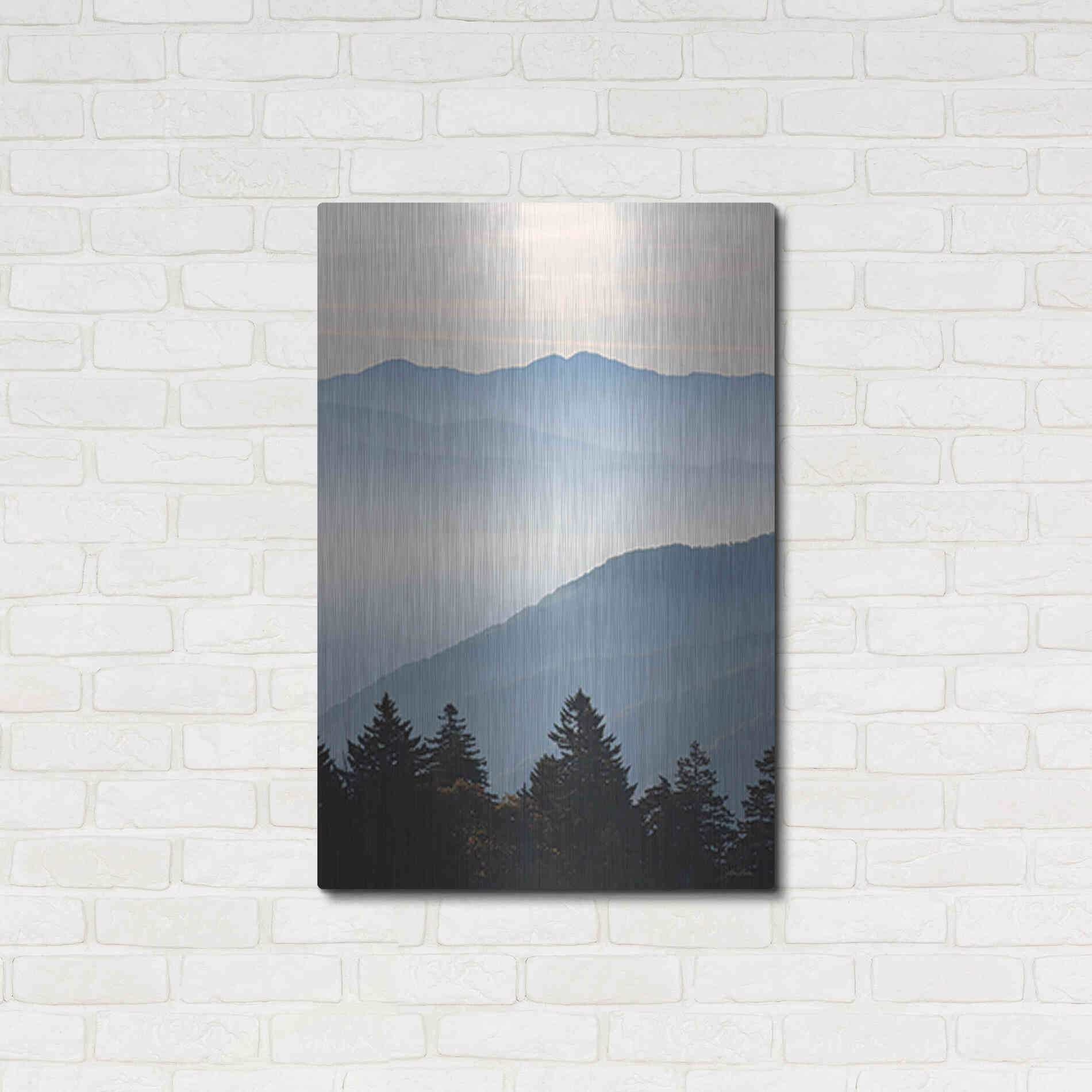 Luxe Metal Art 'Misty Blue Mountains' by Lori Deiter, Metal Wall Art,24x36