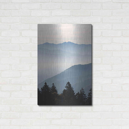 Luxe Metal Art 'Misty Blue Mountains' by Lori Deiter, Metal Wall Art,24x36