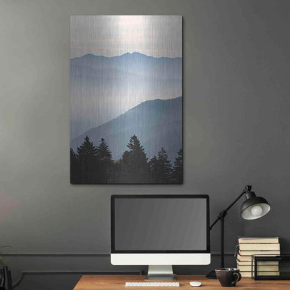 Luxe Metal Art 'Misty Blue Mountains' by Lori Deiter, Metal Wall Art,24x36