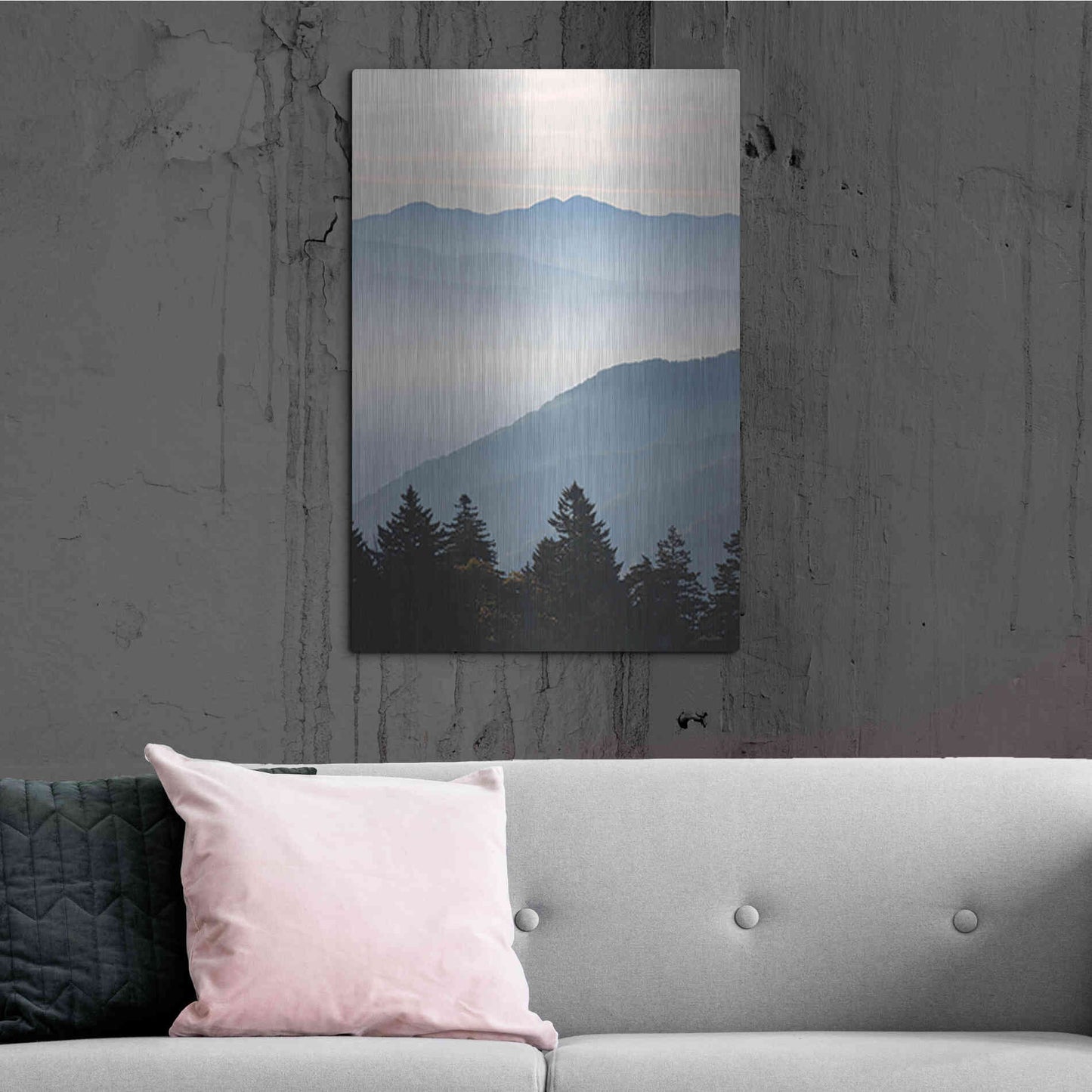 Luxe Metal Art 'Misty Blue Mountains' by Lori Deiter, Metal Wall Art,24x36