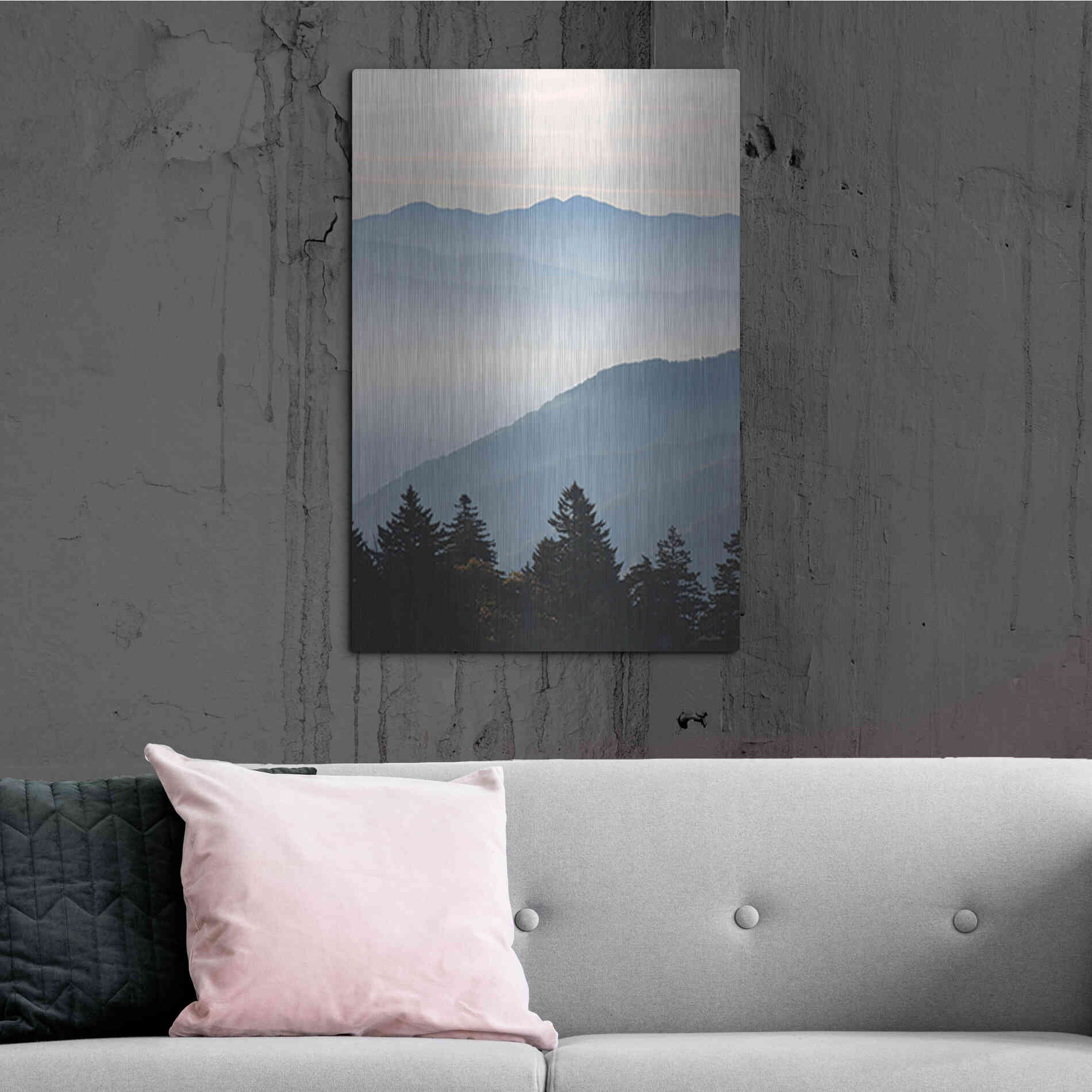 Luxe Metal Art 'Misty Blue Mountains' by Lori Deiter, Metal Wall Art,24x36