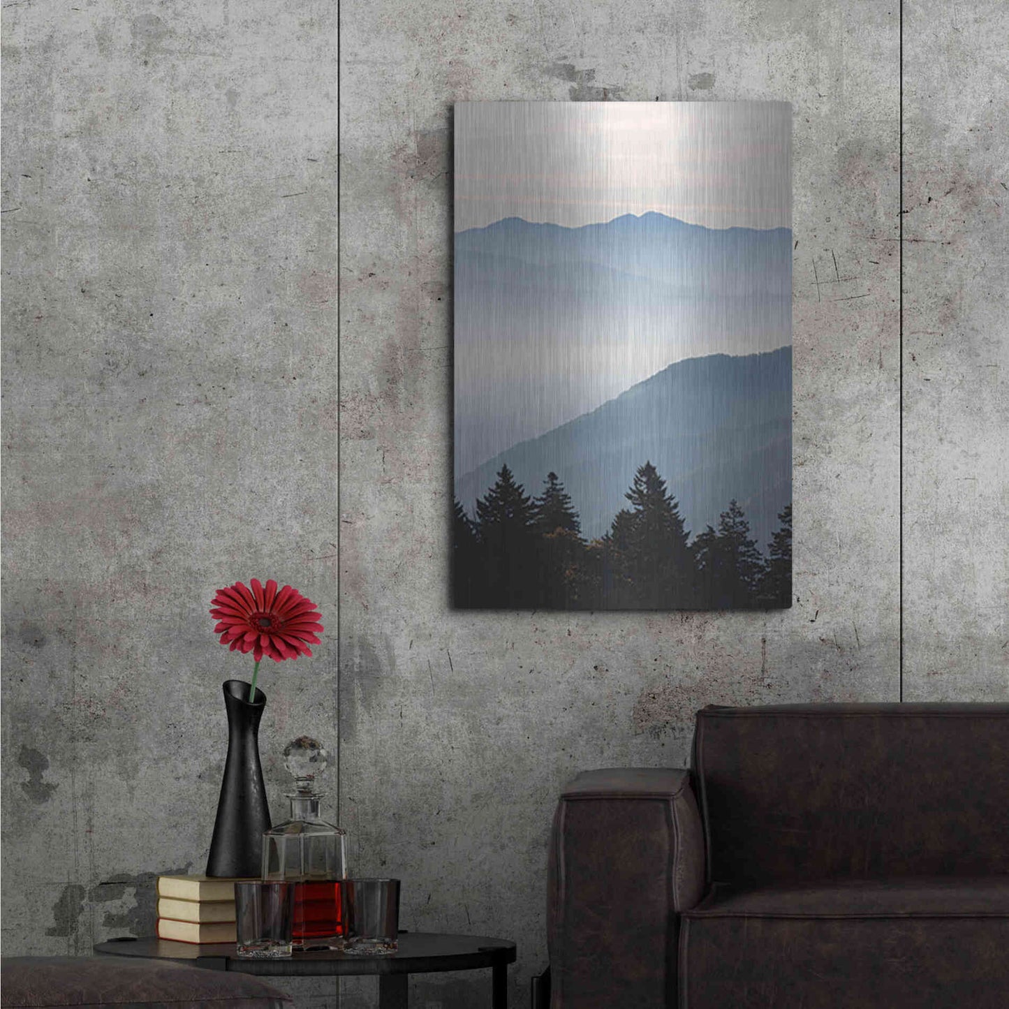 Luxe Metal Art 'Misty Blue Mountains' by Lori Deiter, Metal Wall Art,24x36
