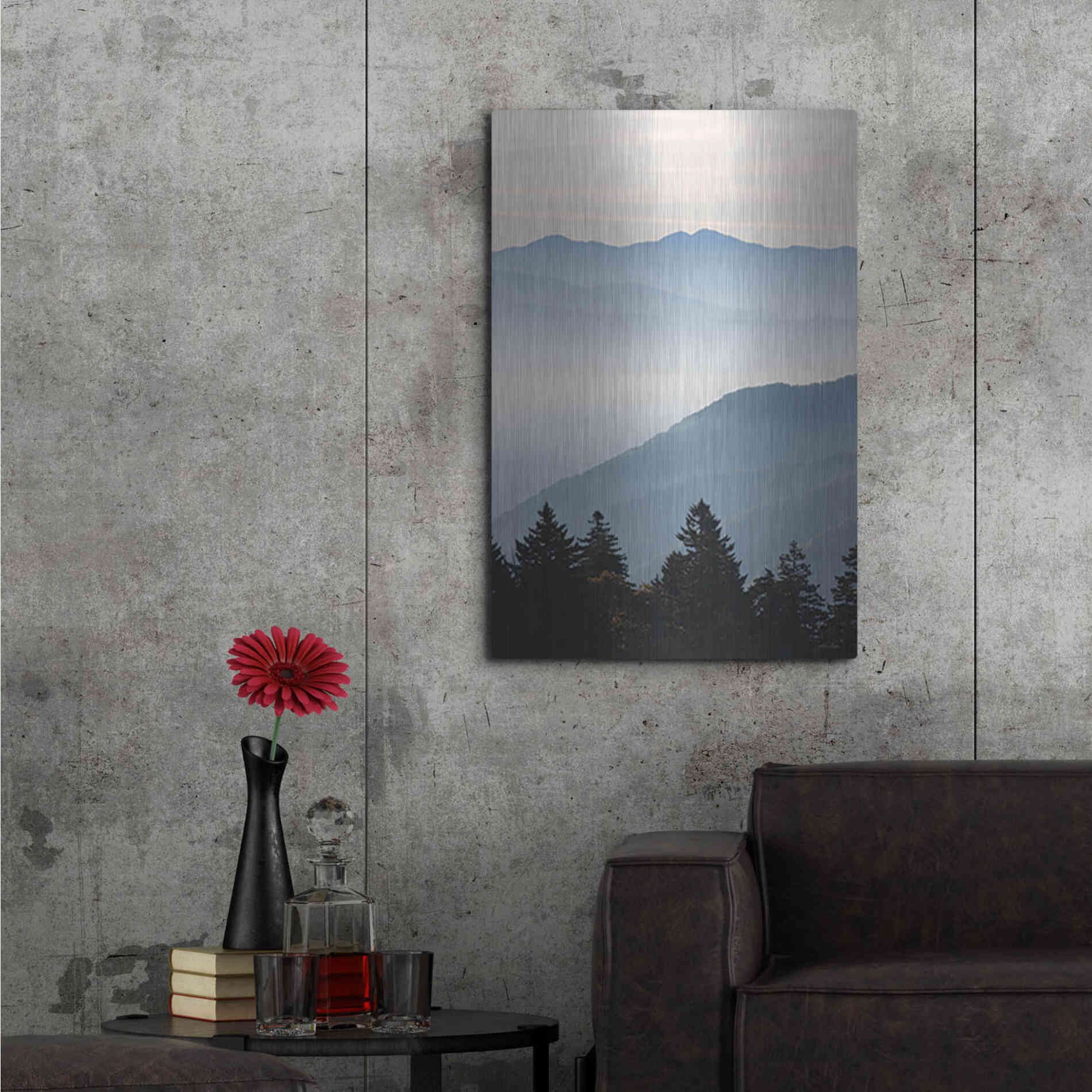 Luxe Metal Art 'Misty Blue Mountains' by Lori Deiter, Metal Wall Art,24x36